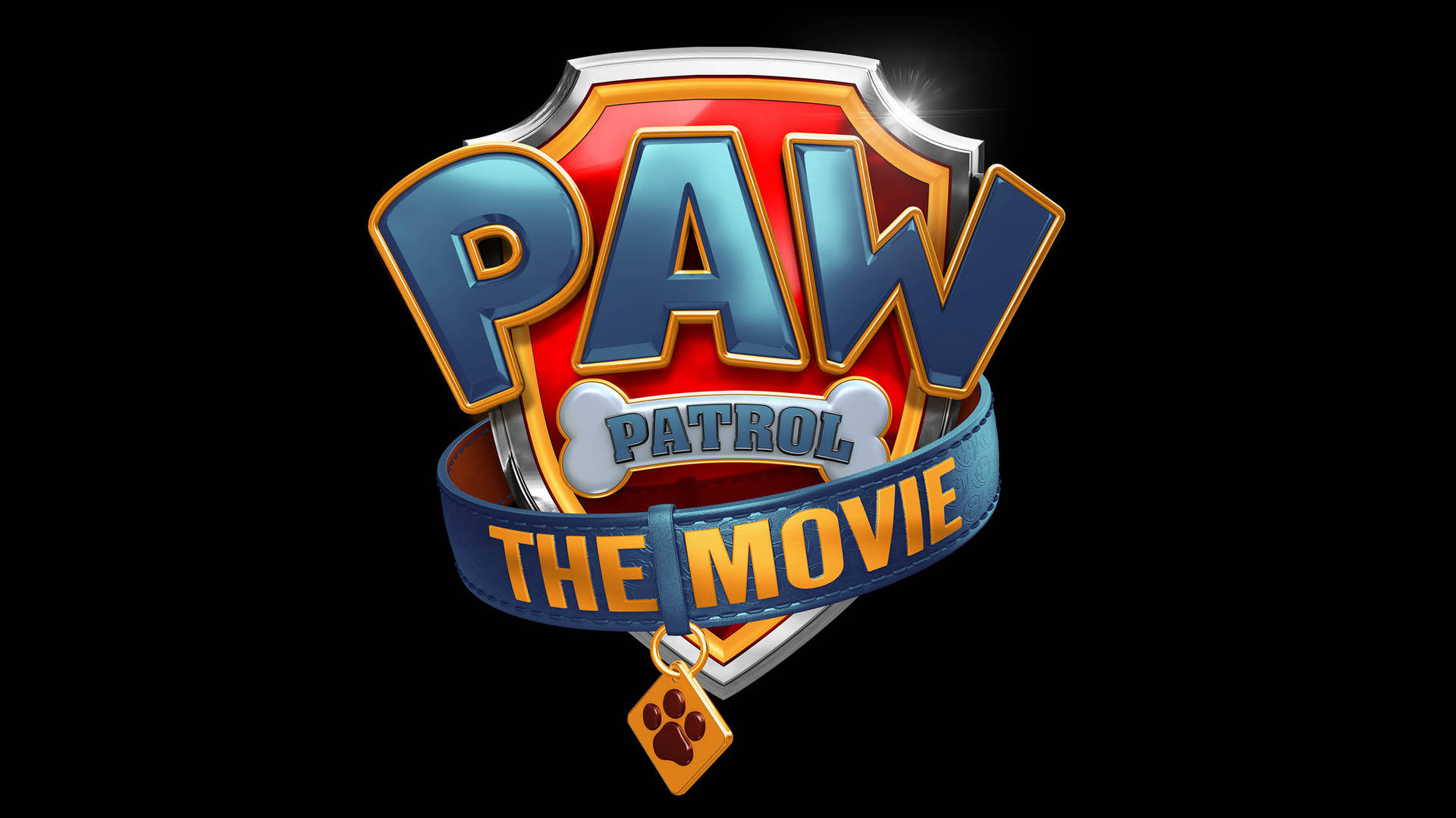帶有盾牌、骨頭和爪印的Paw Patrol The Movie標誌。