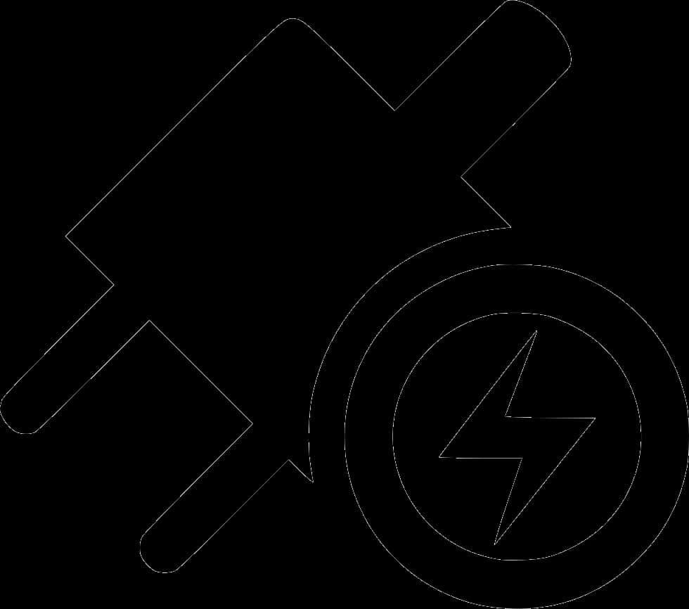 電源插頭與閃電符號 壁紙 — 黑色背景上插頭和閃電圖標的極簡白色線條畫。