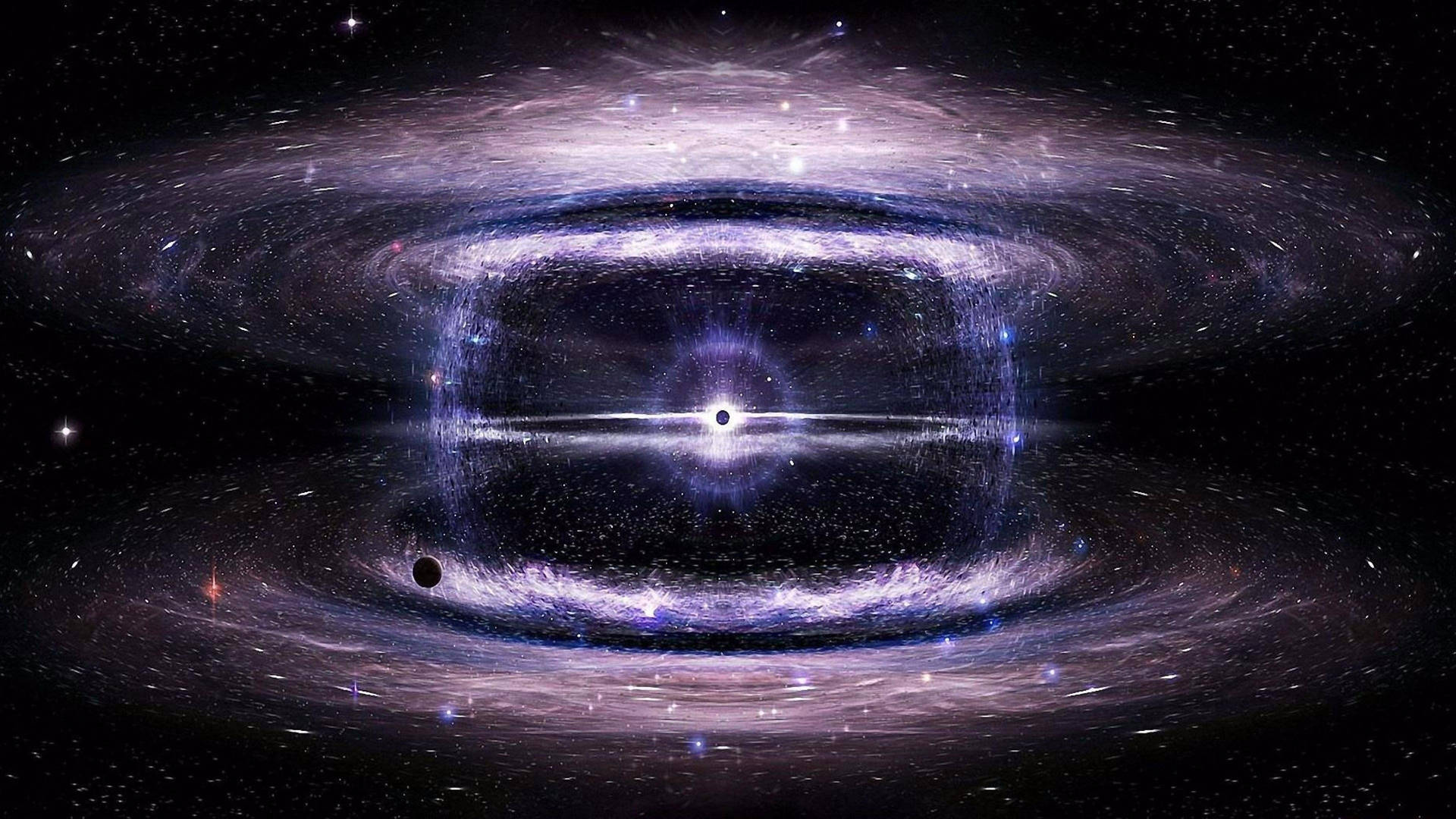 一個被發光吸積盤和螺旋星系包圍的黑洞。