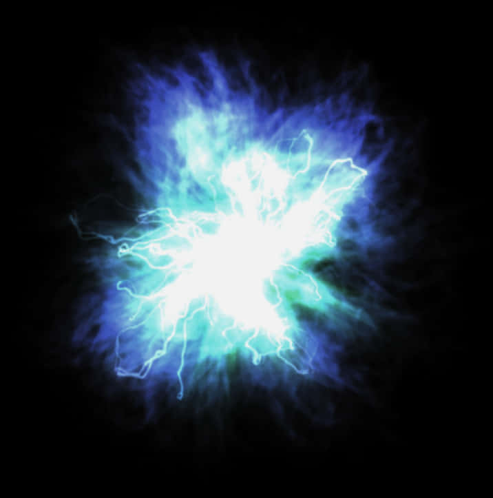 電能爆發圖 壁紙 — 一道明亮的藍白電爆在純黑背景上向外輻射。