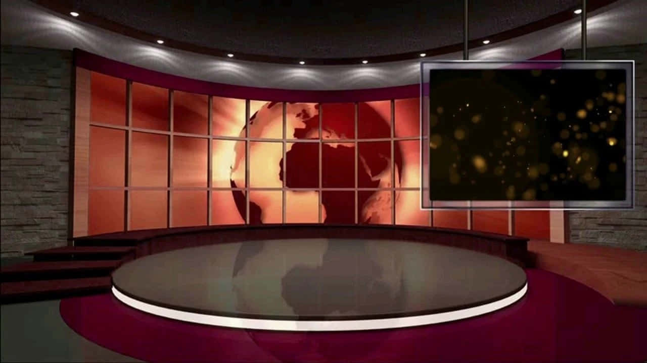 帶有弧形桌子和發光地球背景的新聞工作室。 — Video GIF 壁紙
