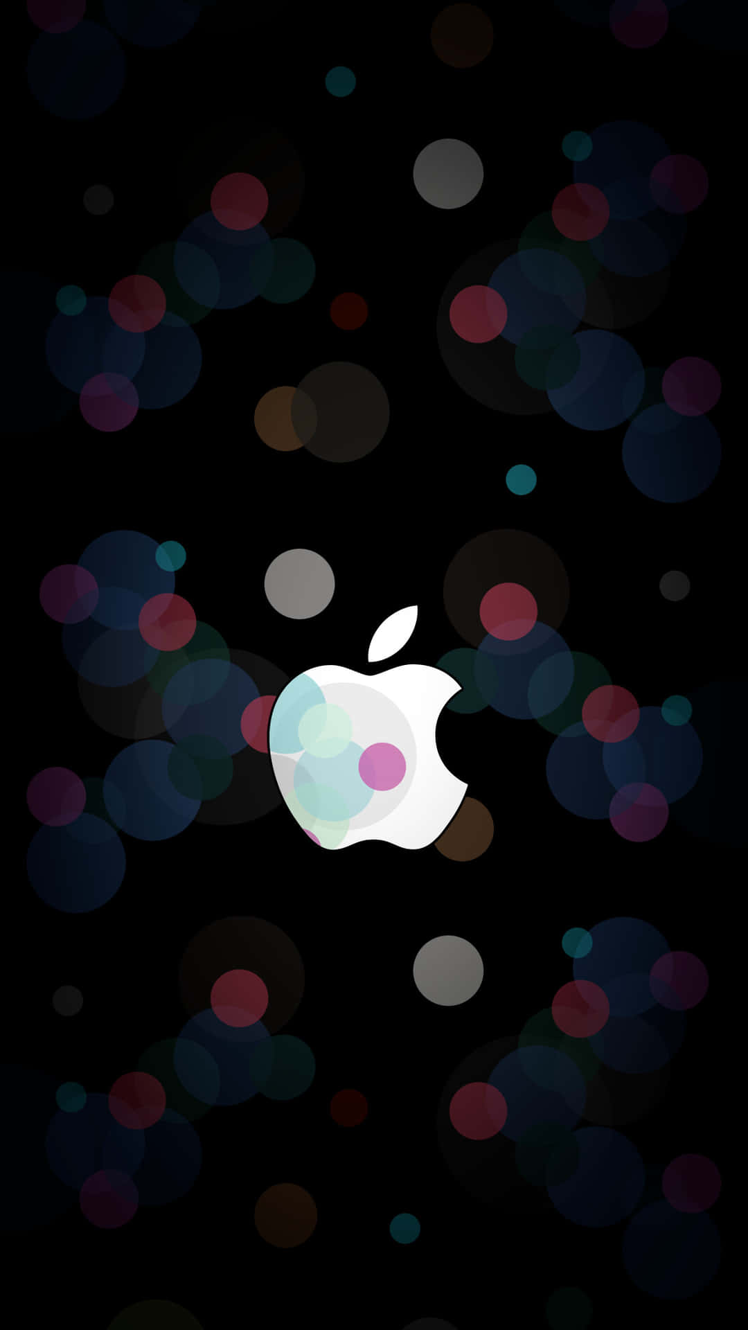 黑色背景上帶有彩色散景燈光的Apple標誌