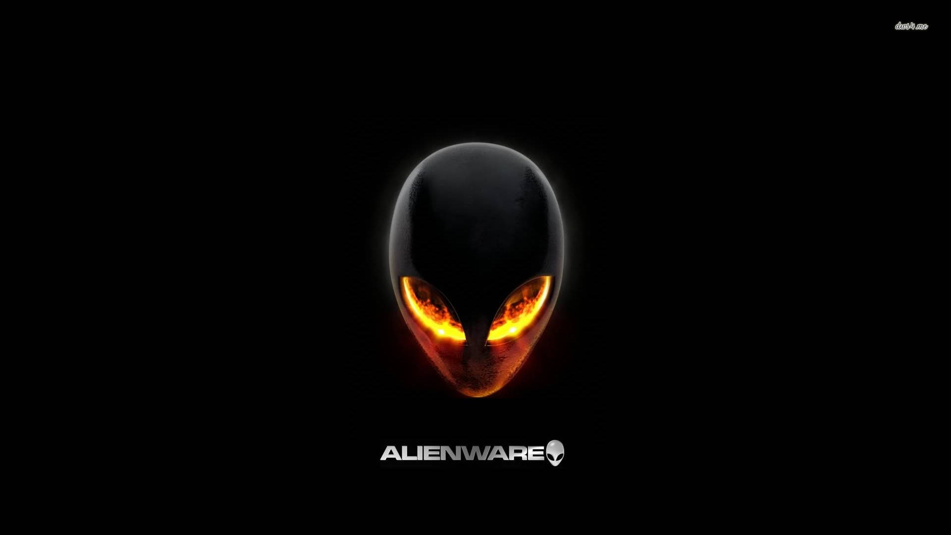 黑色背景上帶有發光外星人頭部的Alienware標誌