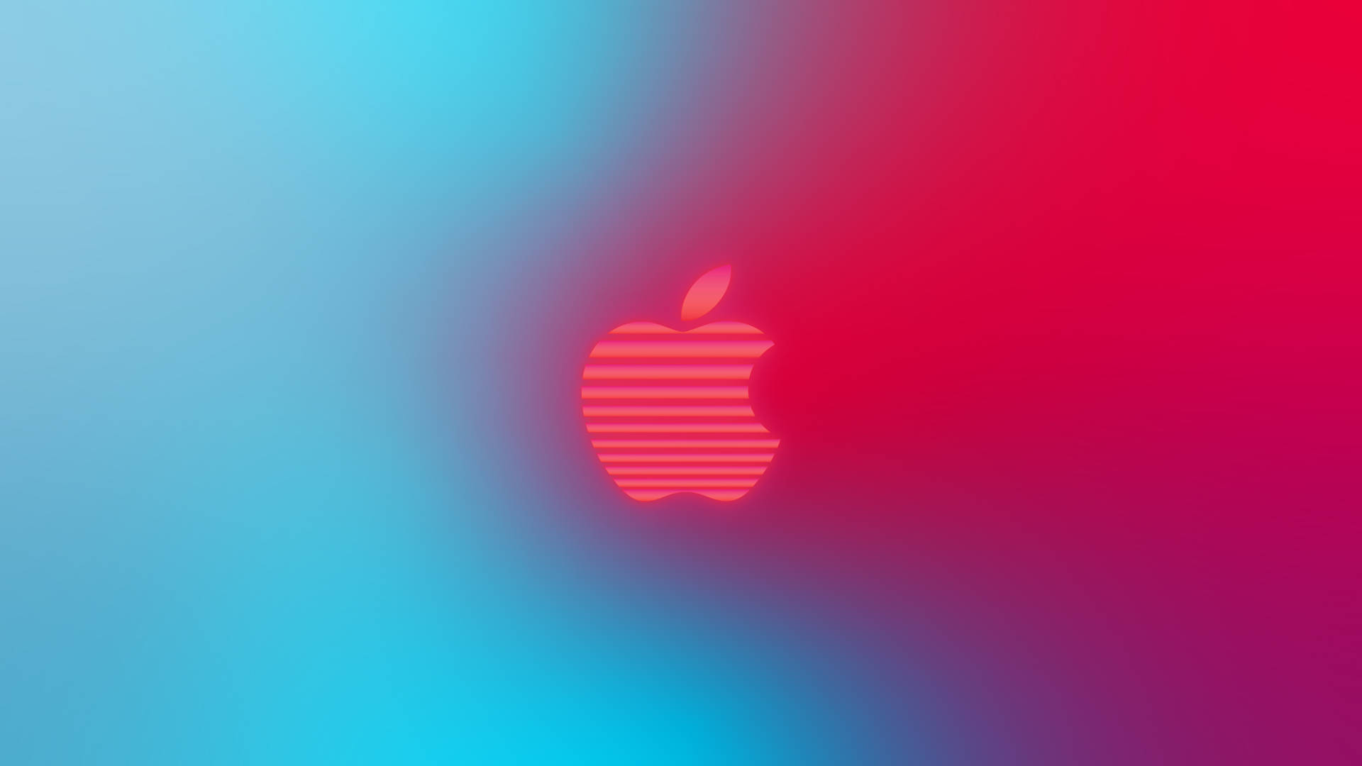 發光紅色條紋Apple標誌在藍色到紅色漸變背景上
