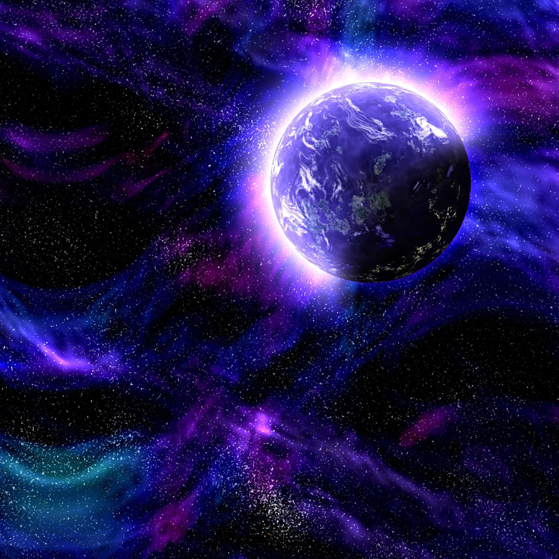 行星在多彩宇宙星雲中與星星一同發光