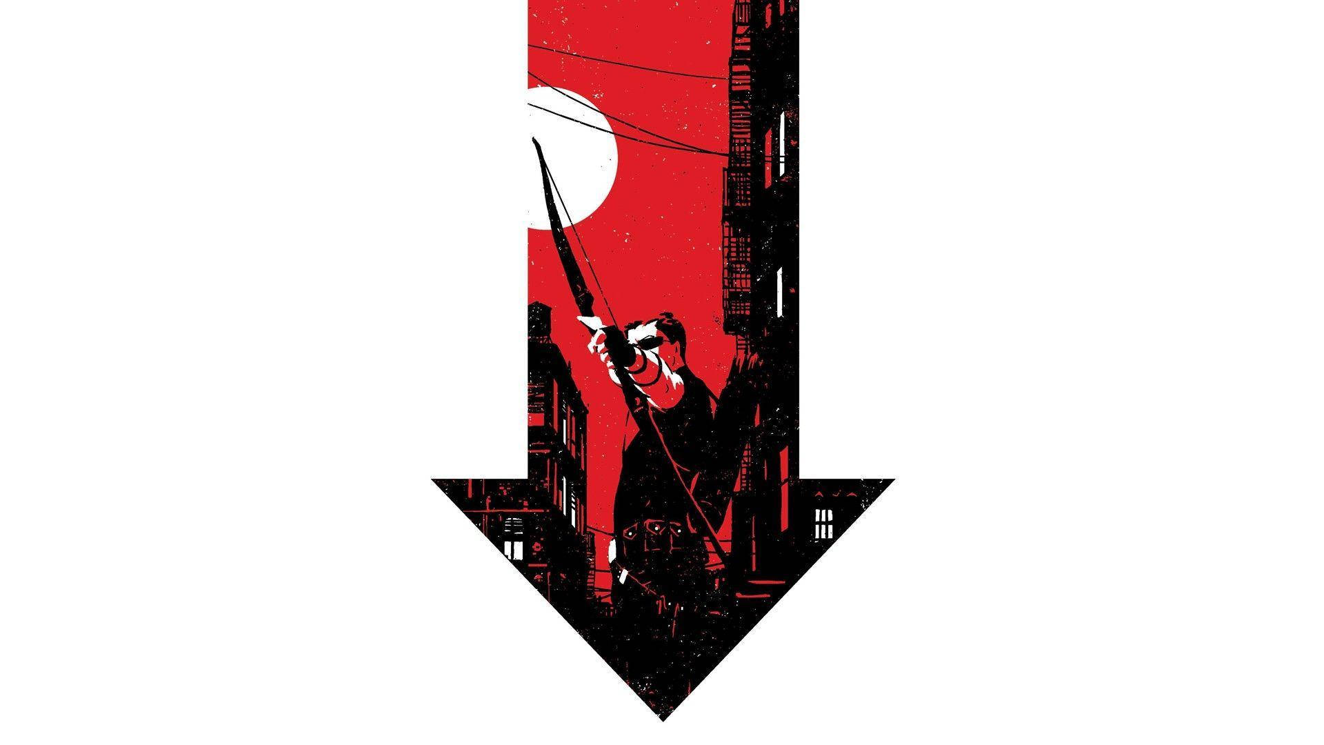 弓箭手在紅黑城市小巷中瞄準弓箭，白色月亮。
