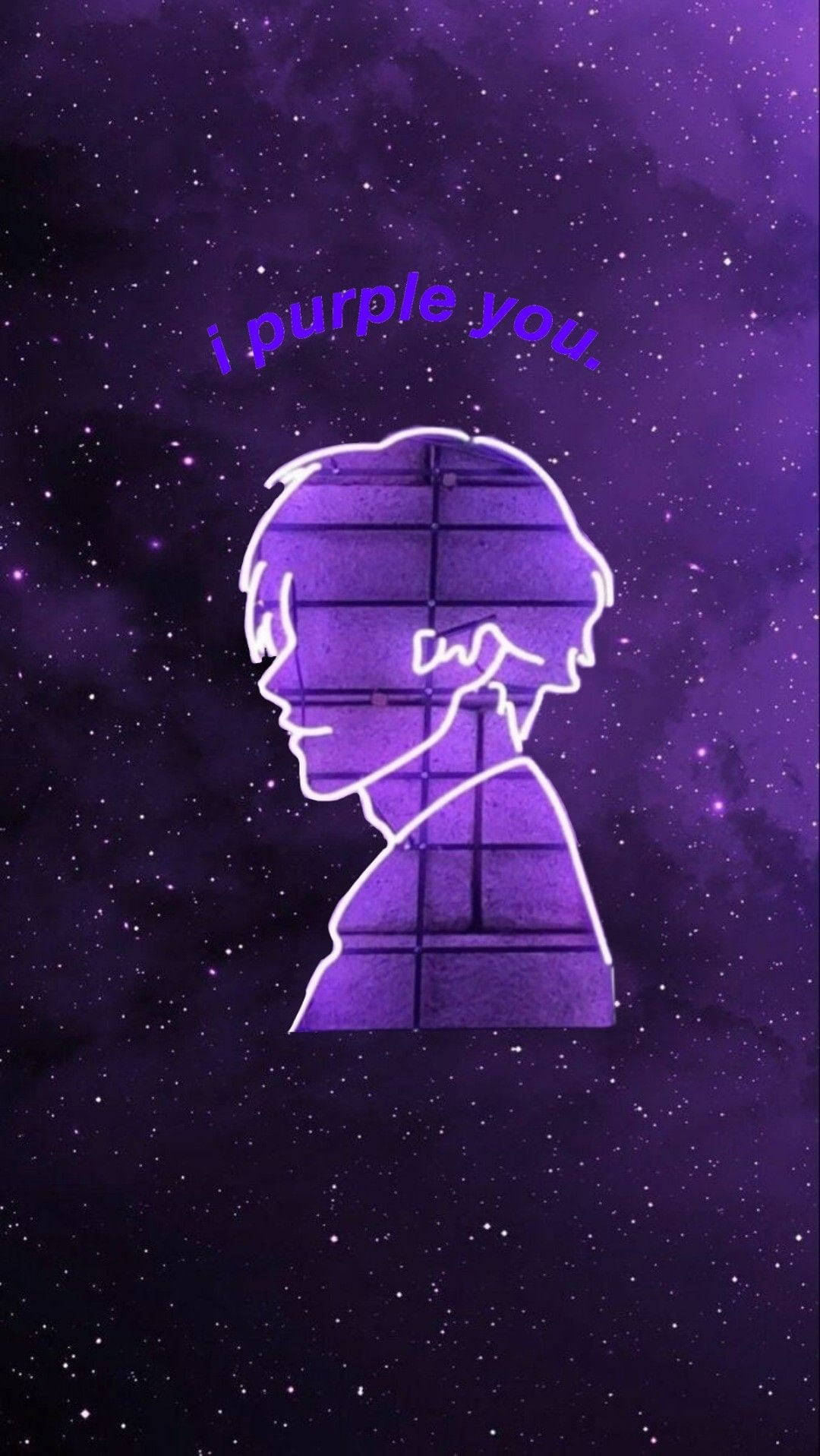 一個發光紫色的人頭剪影，背景是繁星點點的夜空，並帶有文字 i purple you。