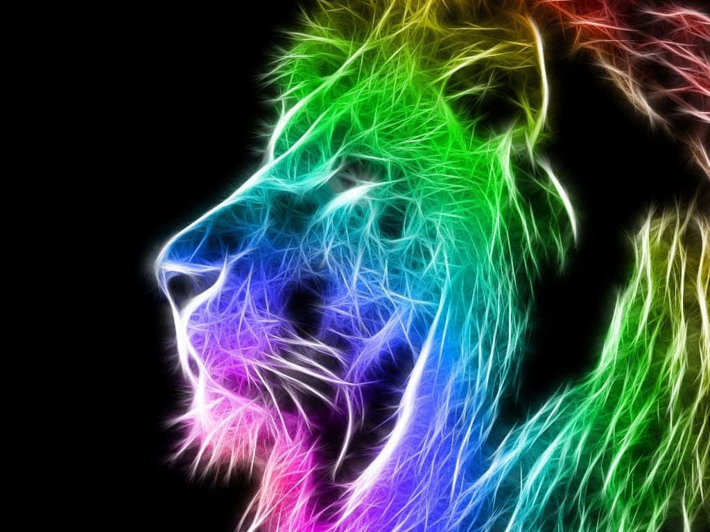 霓虹彩虹獅頭在黑色背景上發光