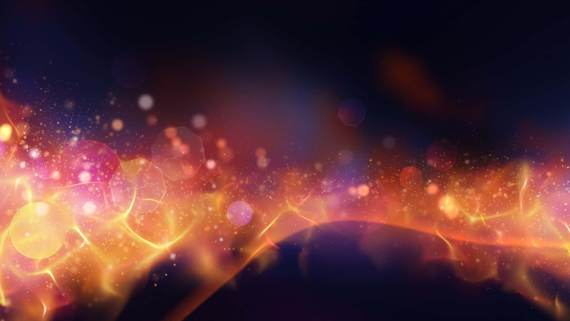 動態宇宙場景，發光粒子與火熱能量流在黑暗背景下交織。