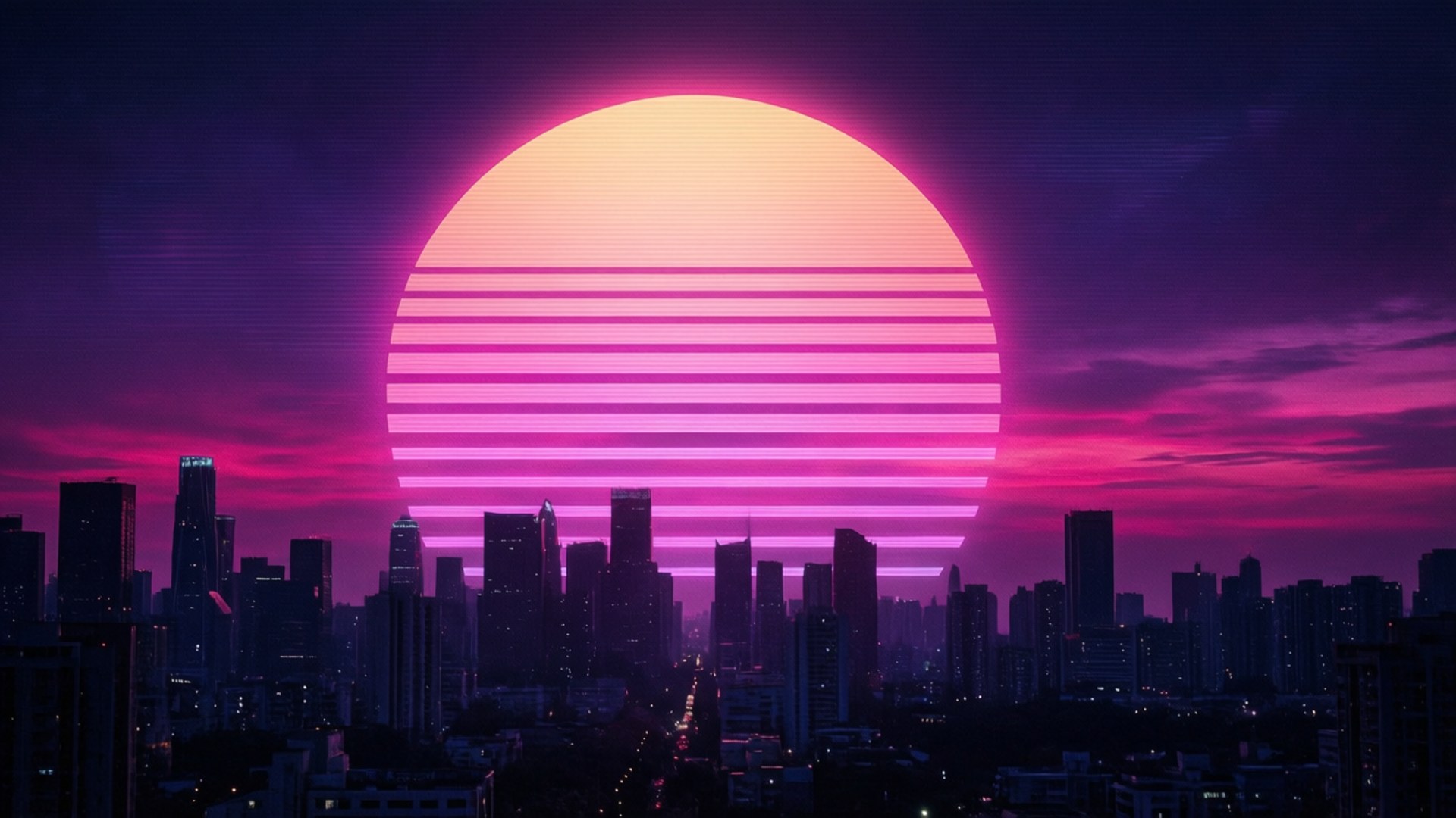 霓虹城市上的太陽 壁紙