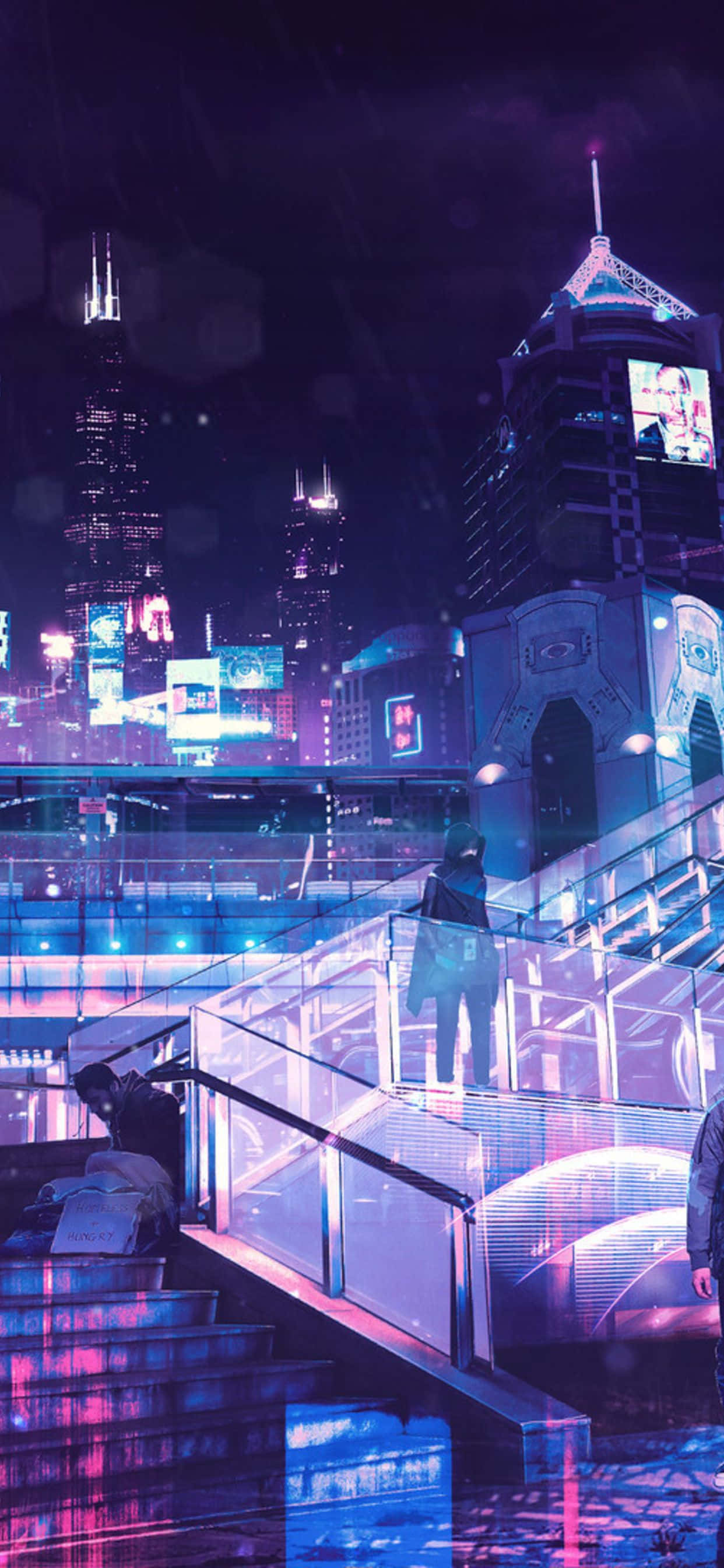 霓虹城市背景 壁紙