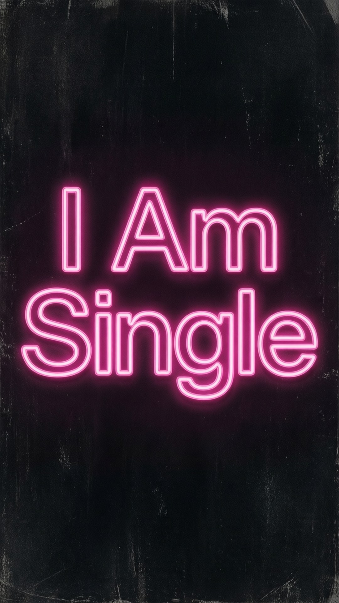 粉紅色霓虹燈牌在紋理深色牆上寫著 I Am Single。