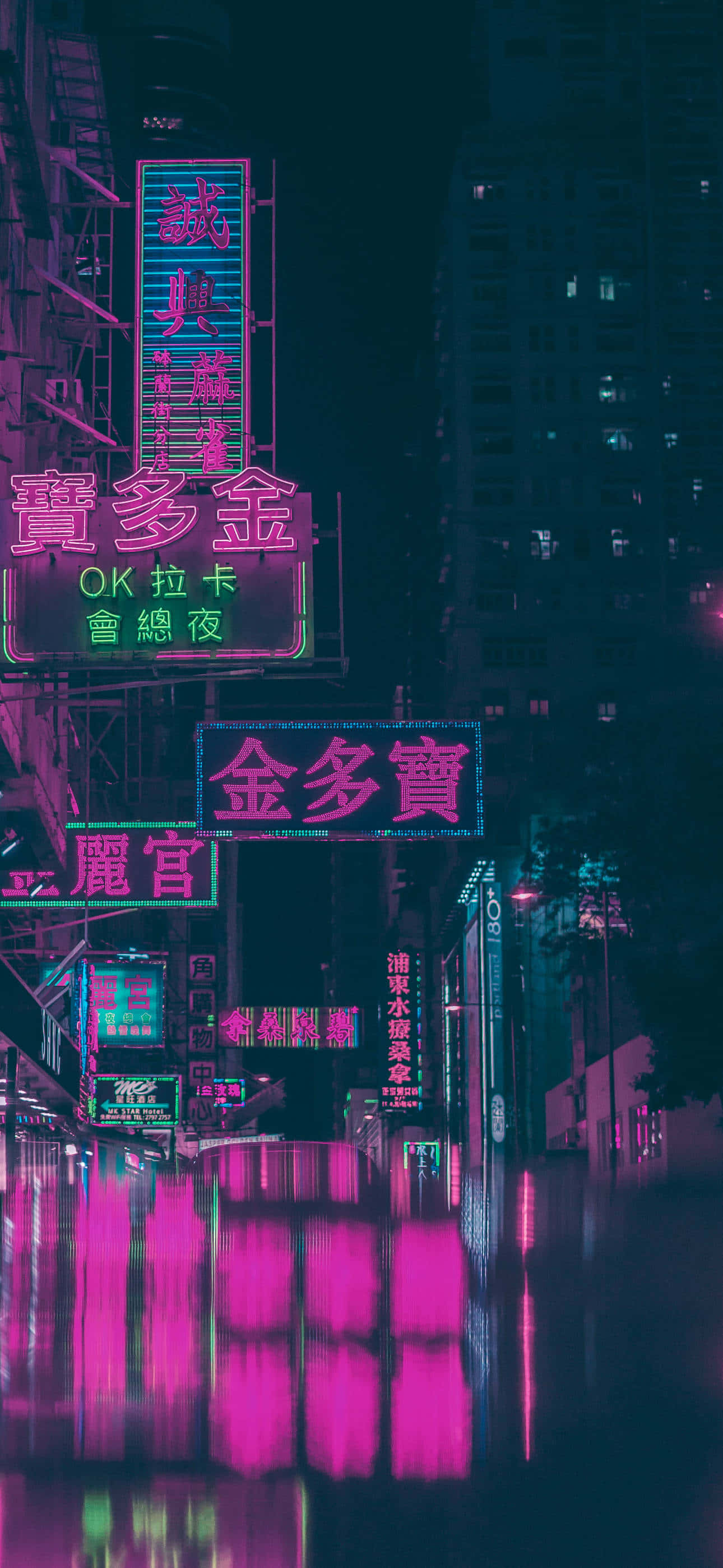 夜晚城市嘅霓虹招牌 壁紙