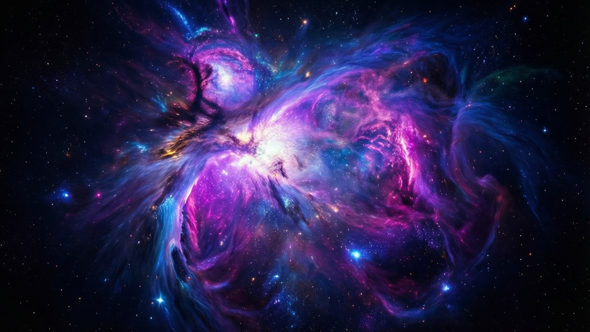 在深空中閃耀著星星的充滿活力的紫色、藍色和粉紅色星雲