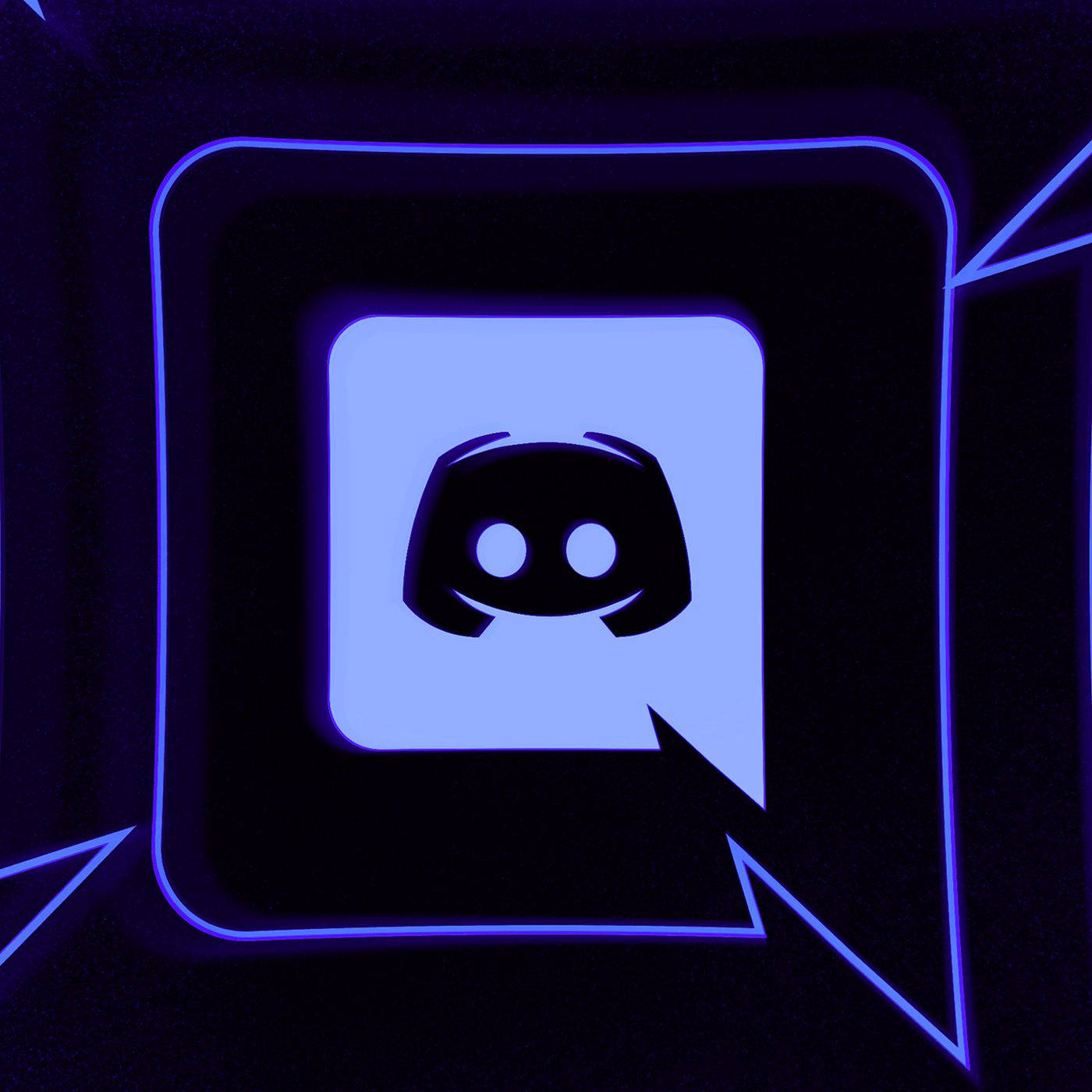 在黑暗背景上的霓虹對話框內，發光藍色 Discord 標誌。