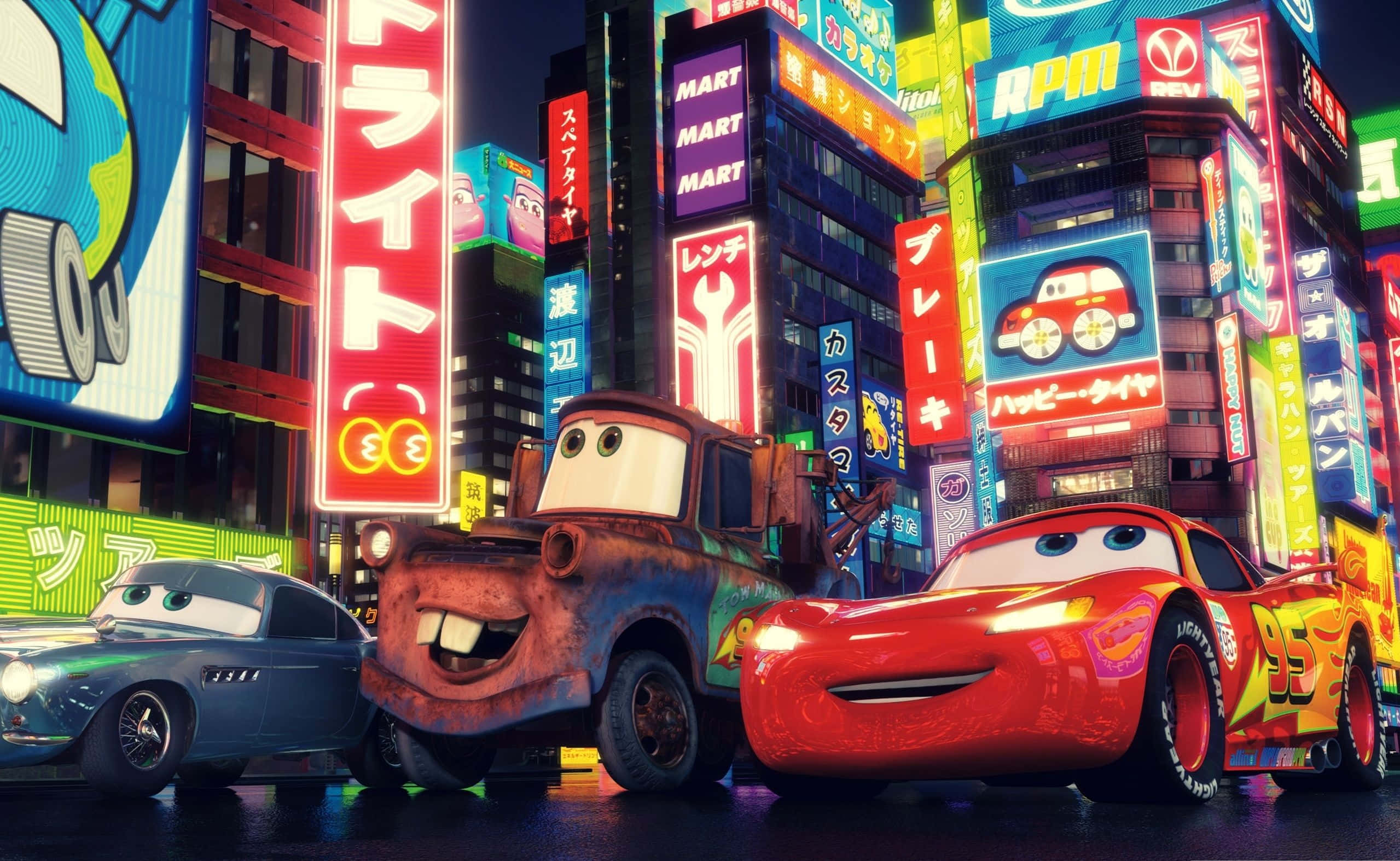 霓虹燈下的城市汽車 壁紙
