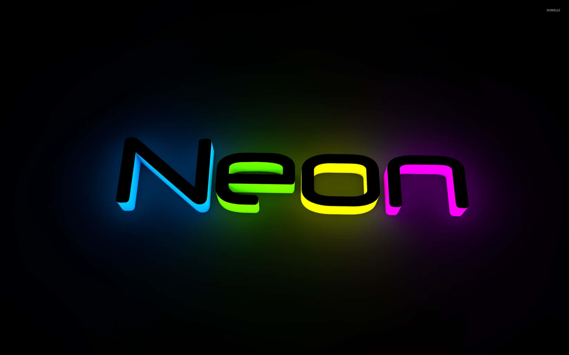 在深色背景上發光的鮮豔霓虹文字，拼寫為「Neon」。