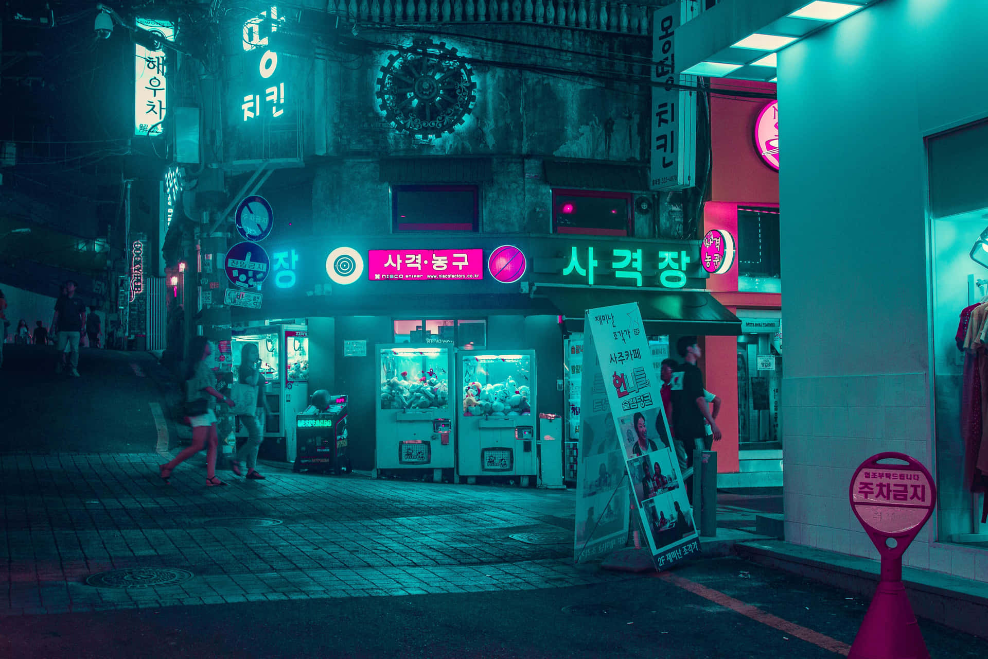 霓虹燈招牌的街道 壁紙