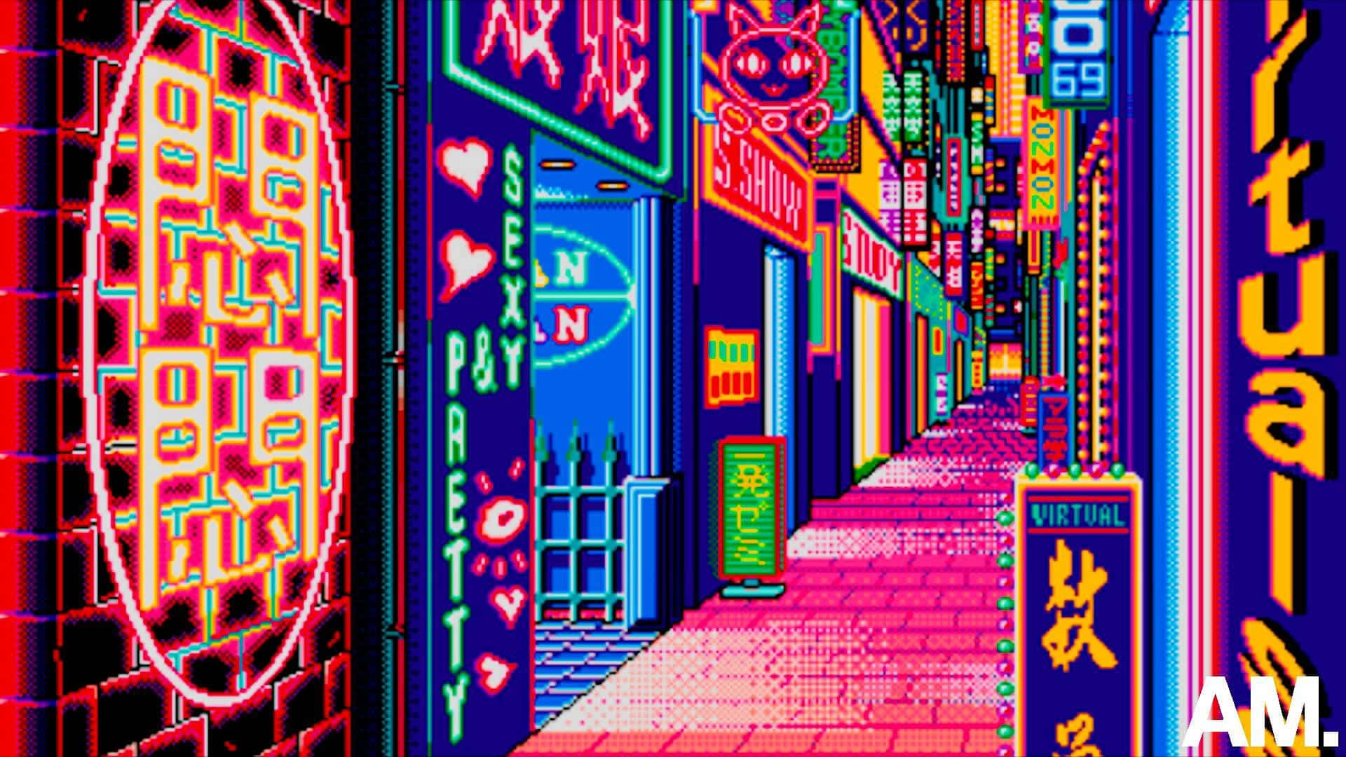 霓虹燈招牌點亮的街道 壁紙