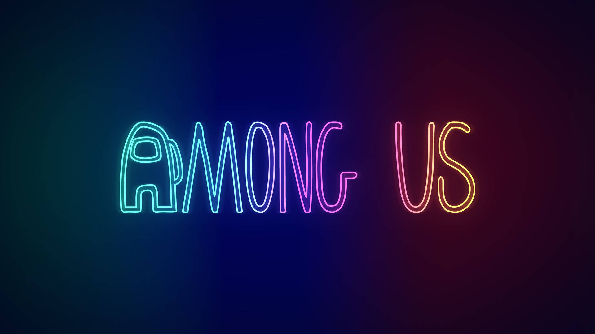 霓虹招牌在深色背景上以發光顏色顯示「AMONG US」。