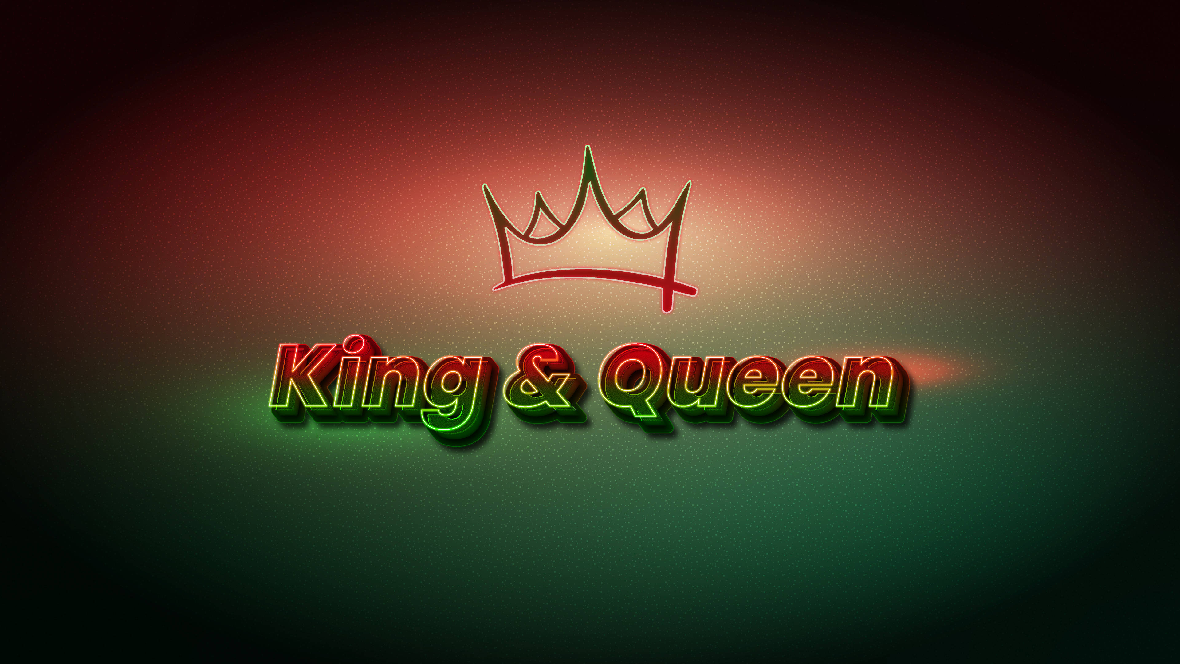 king 桌布 壁紙 — 霓虹燈牌發出紅色和綠色光芒，帶有 'King & Queen' 文字和皇冠圖標，背景為漸變色。