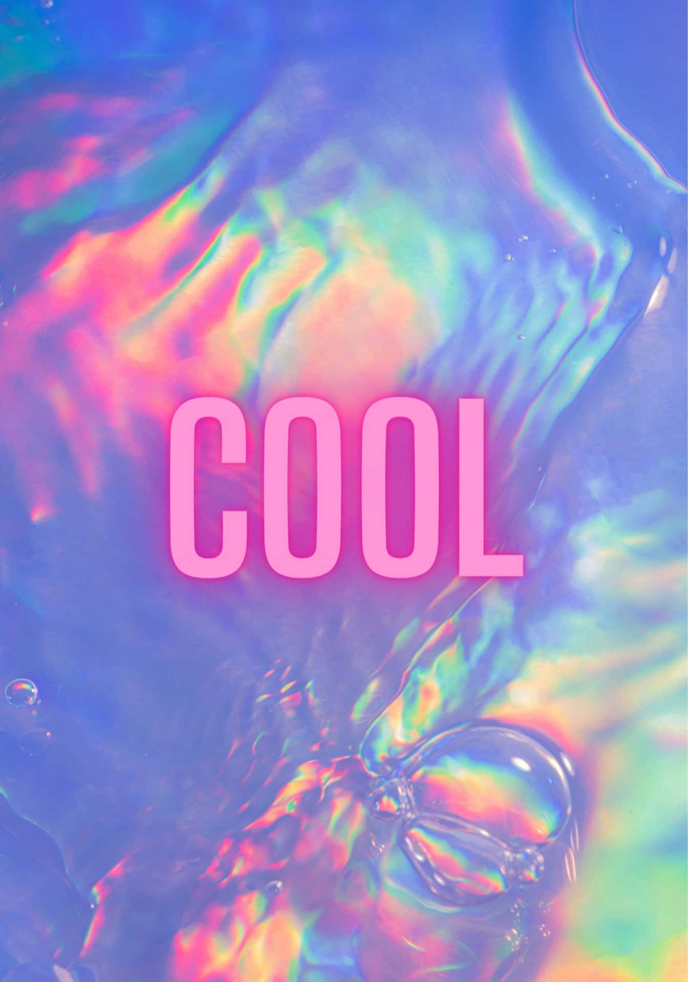 帶有氣泡和粉紅色文字cool的彩虹色水