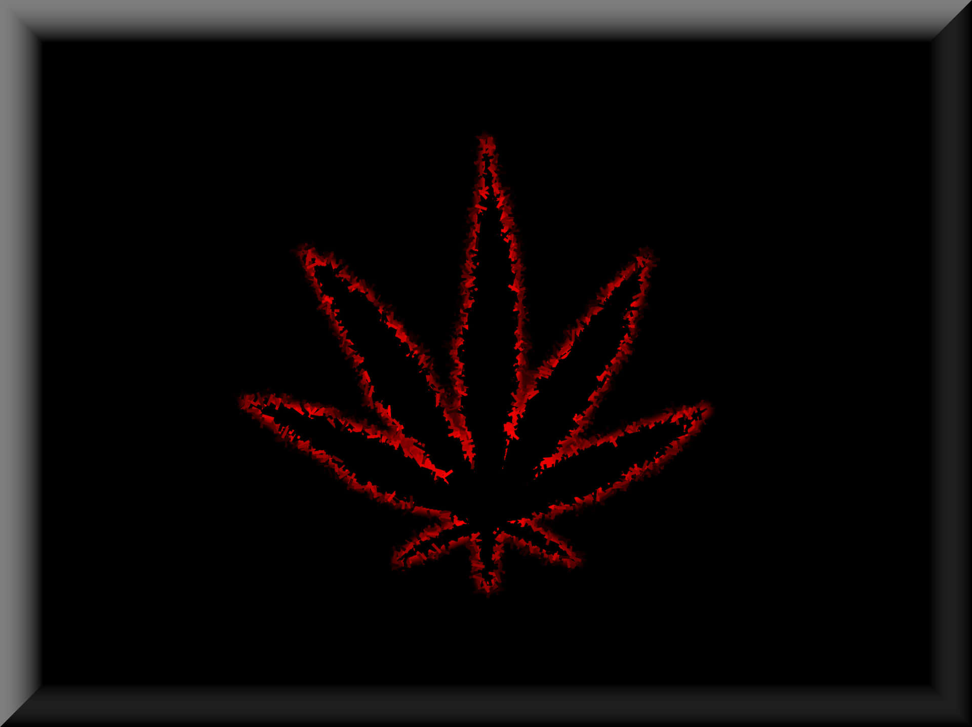 黑色背景上帶深色邊框的紅色發光大麻葉