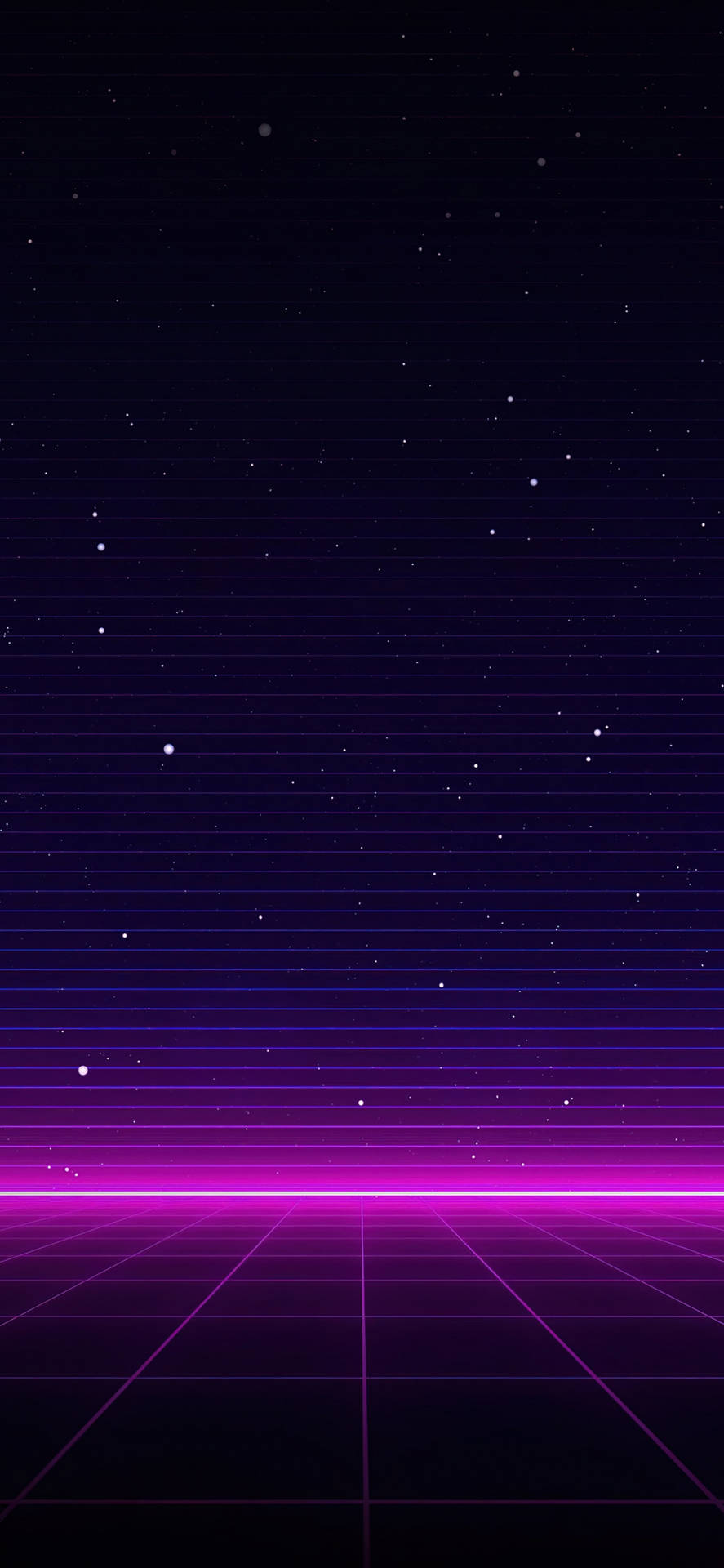 星空下的霓虹紫色網格地板與發光的數位線條。
