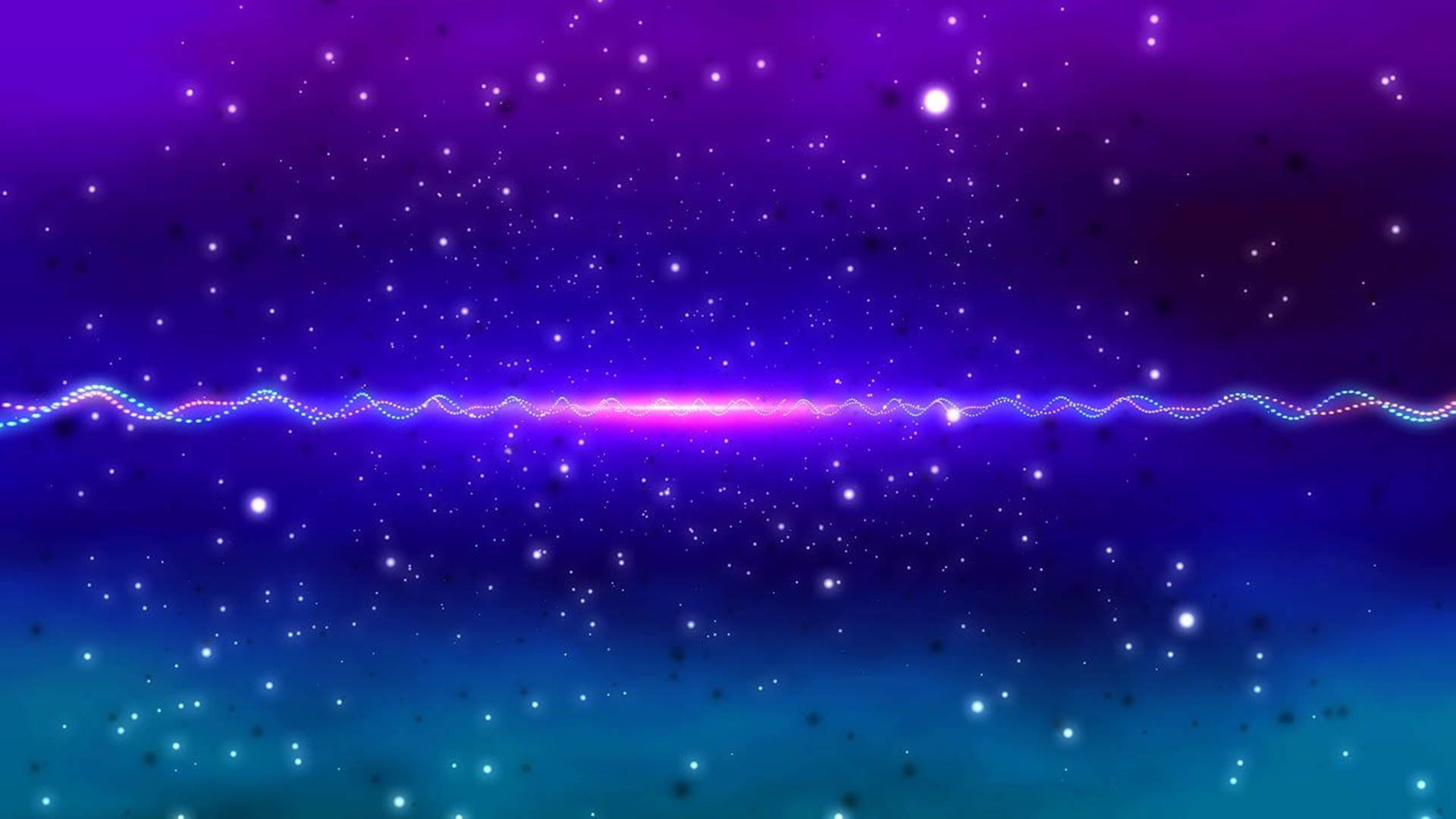 一道發光的霓虹波浪劃過從紫色過渡到藍綠色的星空宇宙天空。