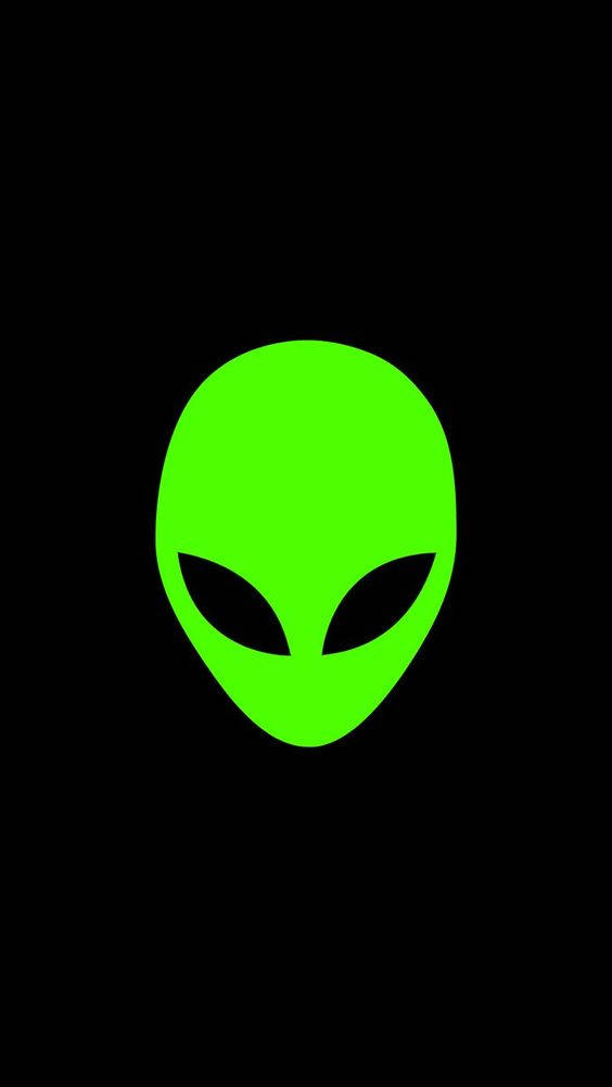 黑色背景上嘅螢光綠色外星人頭圖示