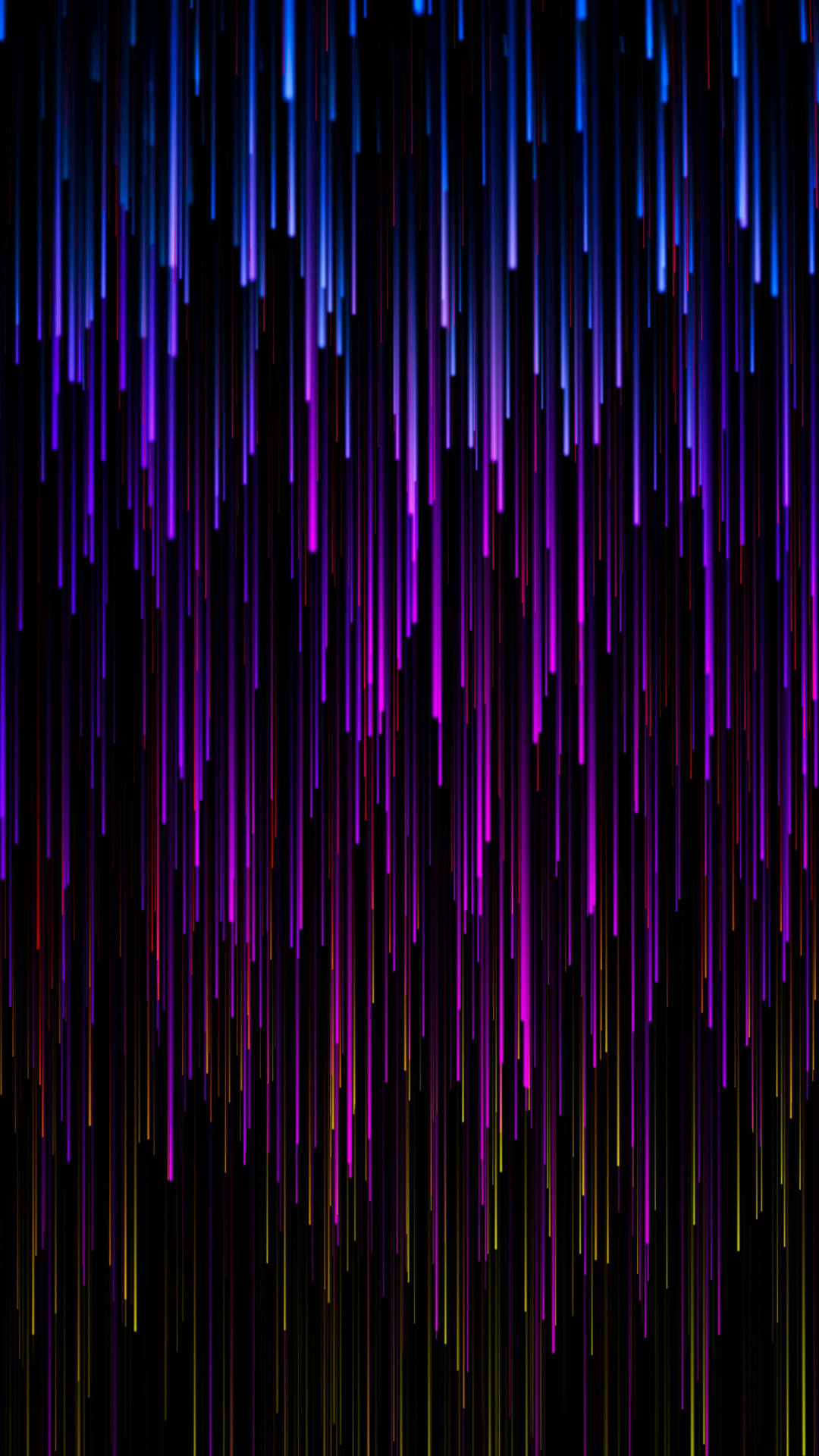 霓虹色的數碼雨條紋在黑色背景上落下。