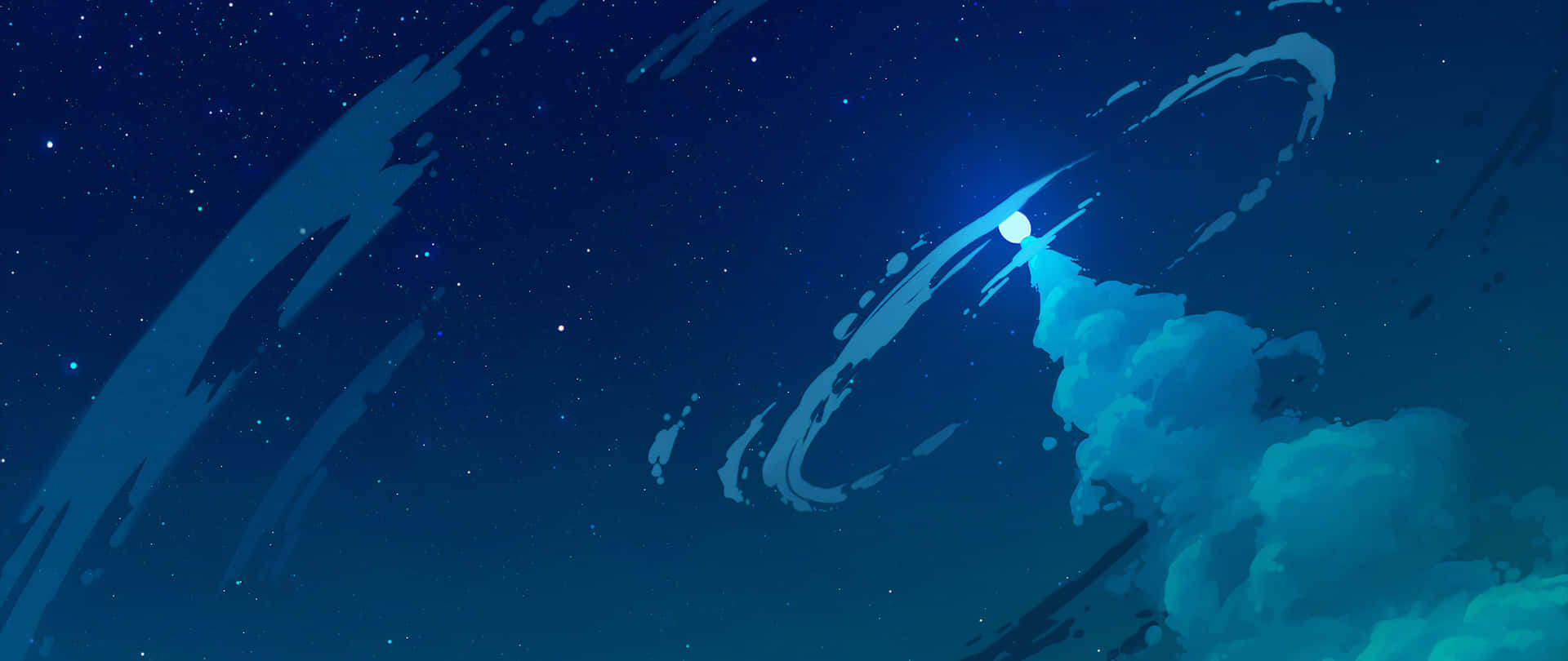 星空夜空下，發光的月亮和旋轉的雲彩的天體場景。