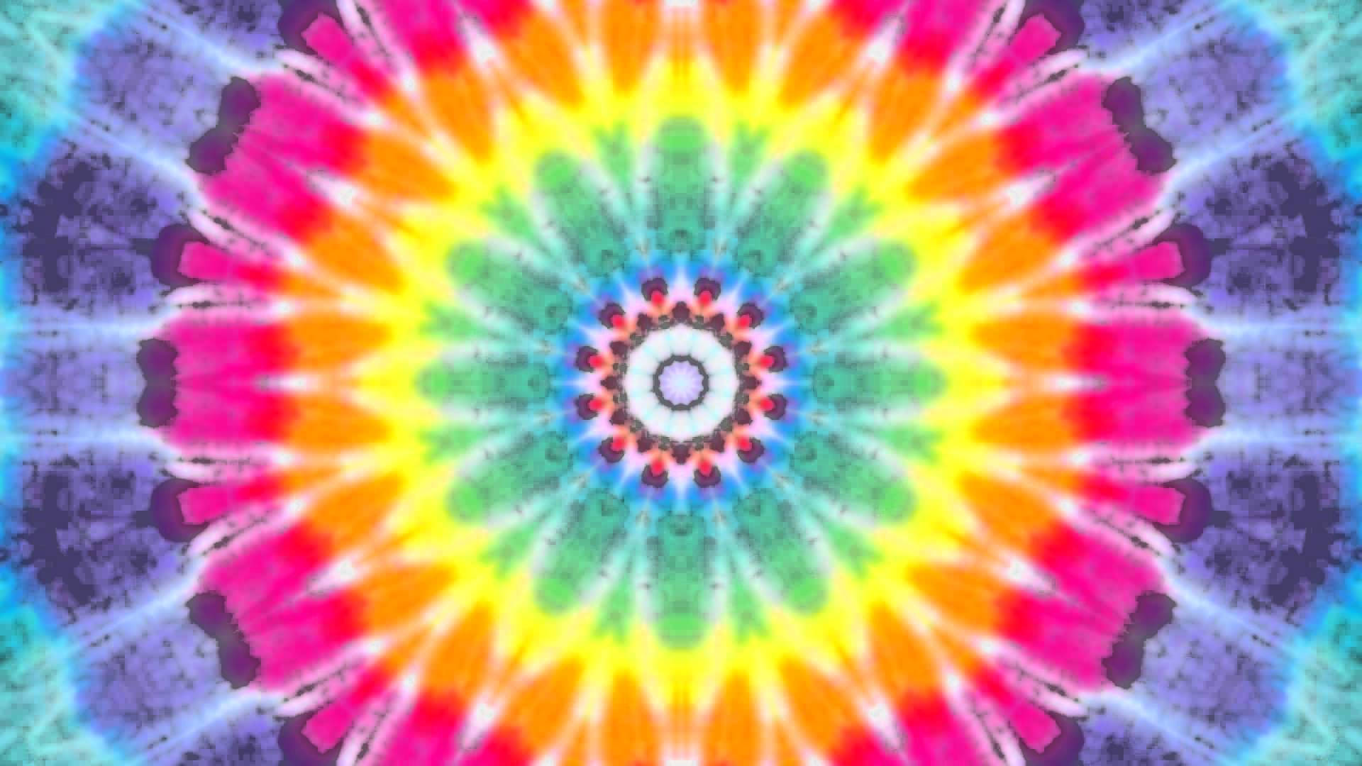 色彩繽紛的對稱紮染圖案，類似迷幻曼陀羅。