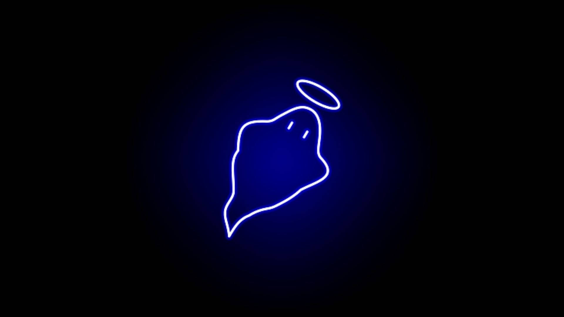 在黑暗中發光的霓虹藍色鬼魂，帶有光環。