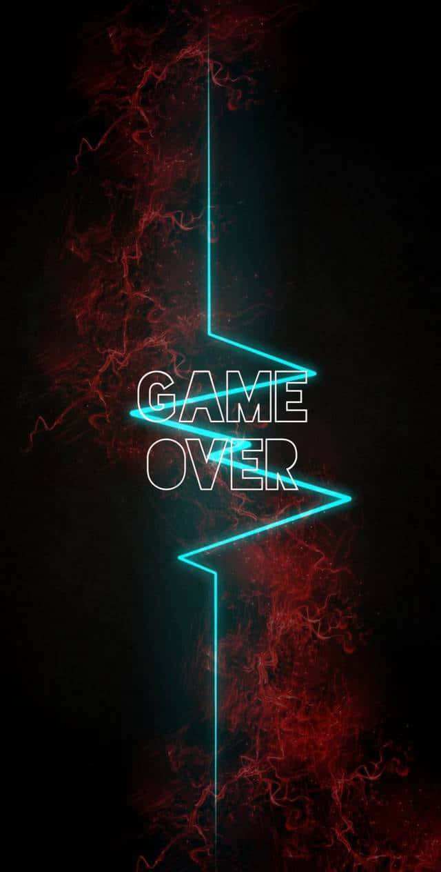 Dark Game Over 桌布 壁紙 — 霓虹藍色鋸齒狀閃電在黑暗背景上圍繞發光的白色「GAME OVER」文字噼啪作響，並帶有紅色能量絲縷。