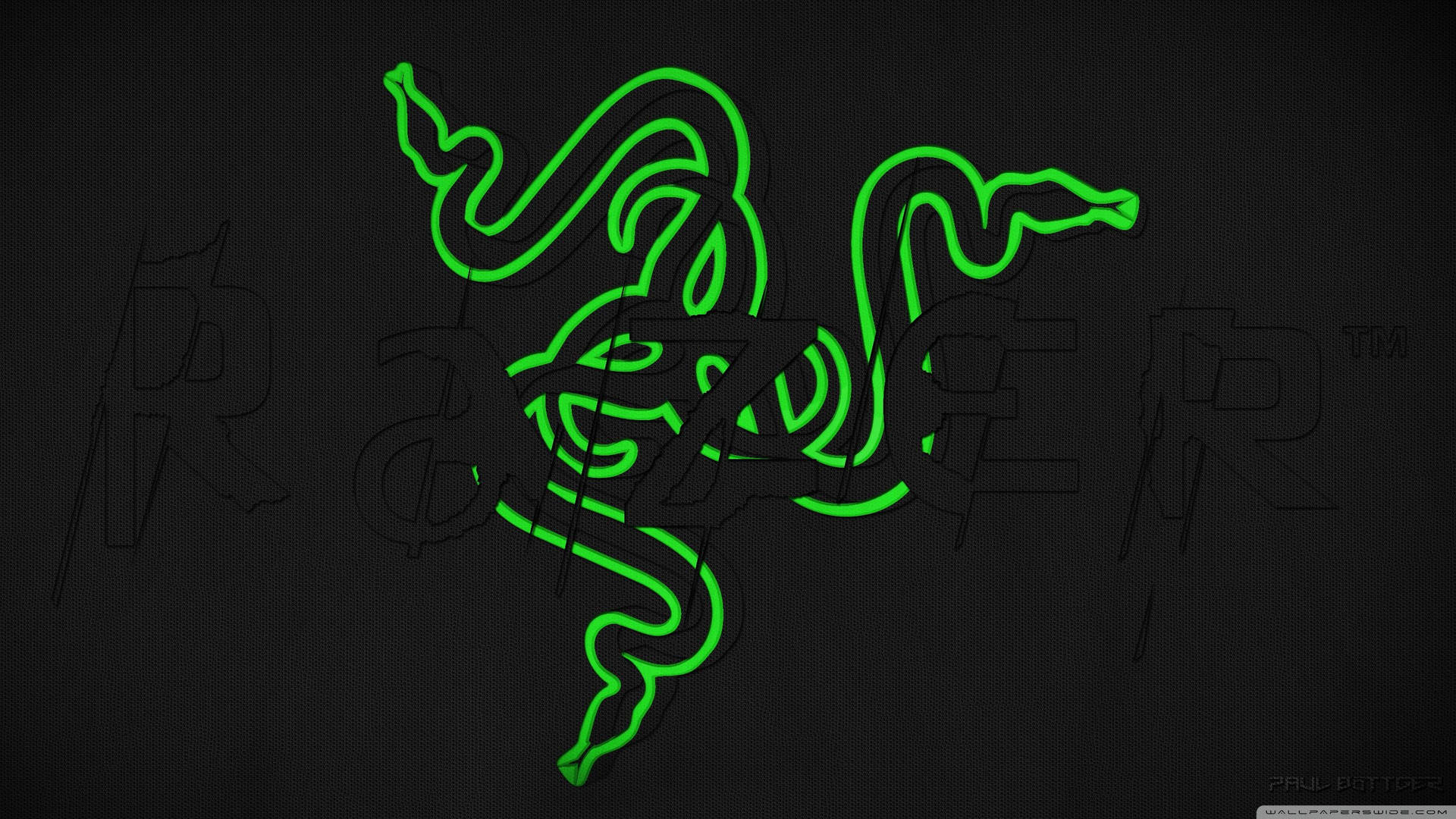 深色紋理背景上的發光綠色Razer標誌