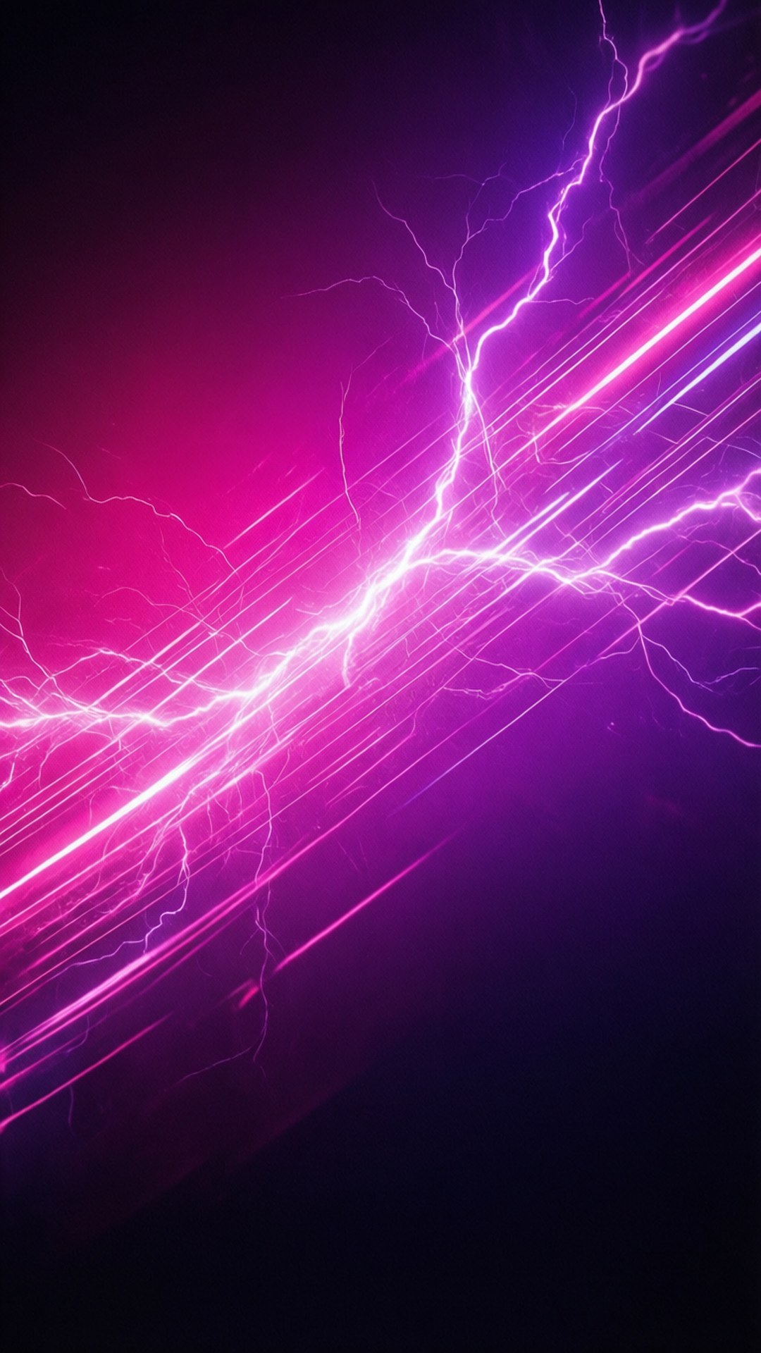 霓虹電光夢幻 壁紙 — 鮮豔的粉紅色和紫色閃電在黑暗的漸變天空中噼啪作響，形成一場動態的數位風暴。