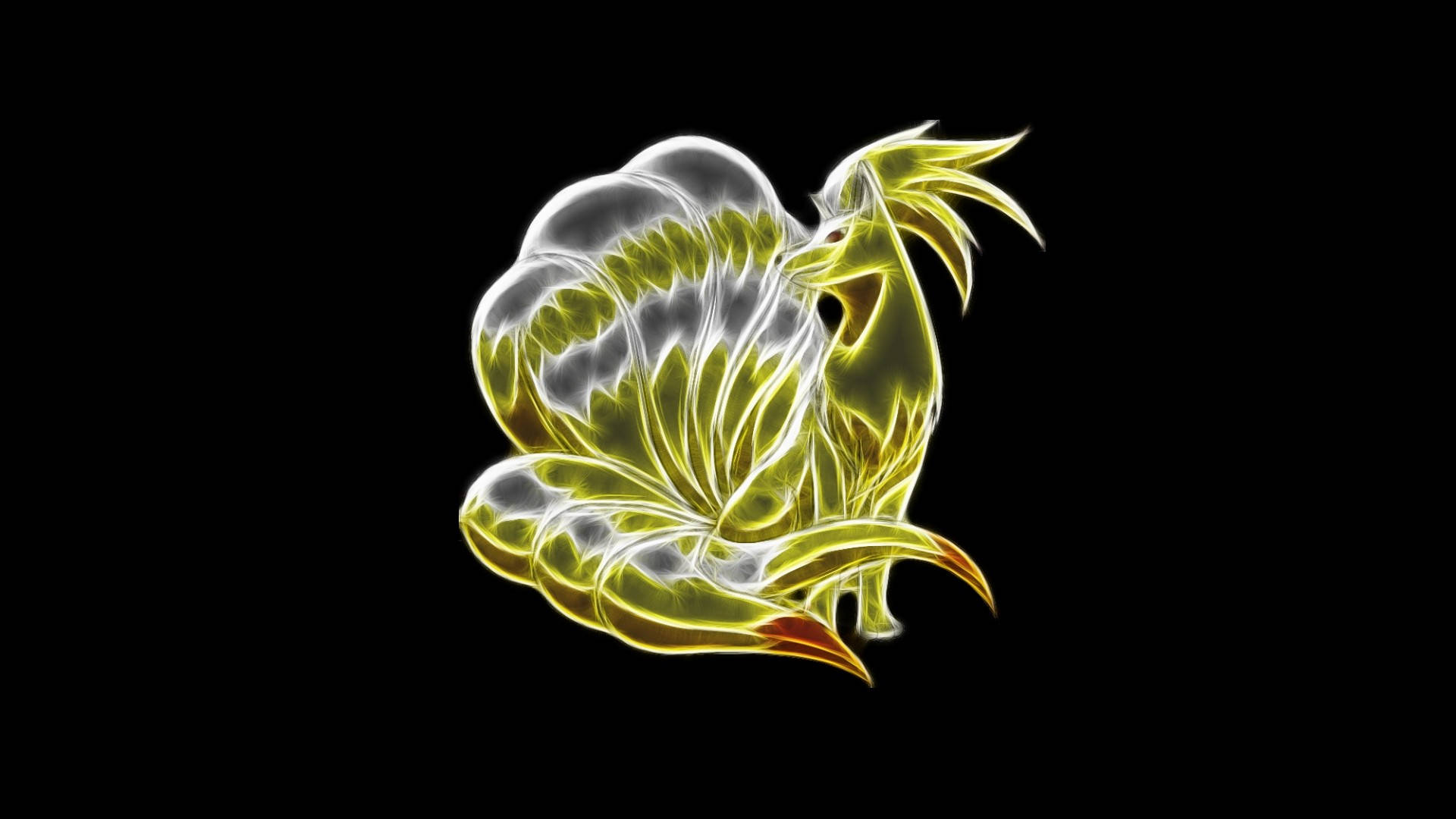 發光的黃白色龍狀生物在黑色背景上