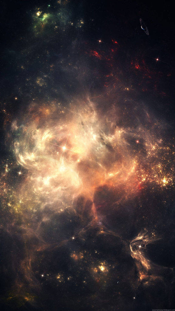 一個發光的宇宙星雲，在太空中帶有星星和旋轉的氣體。