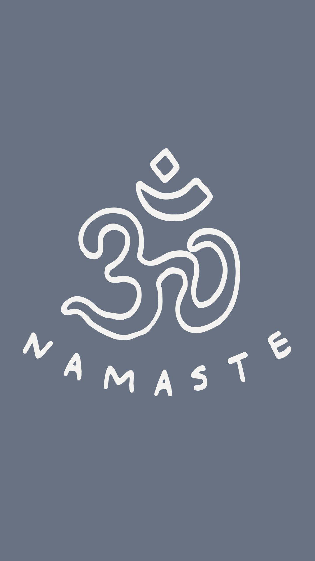 灰色背景上的白色 Om 符號和 Namaste 文字。