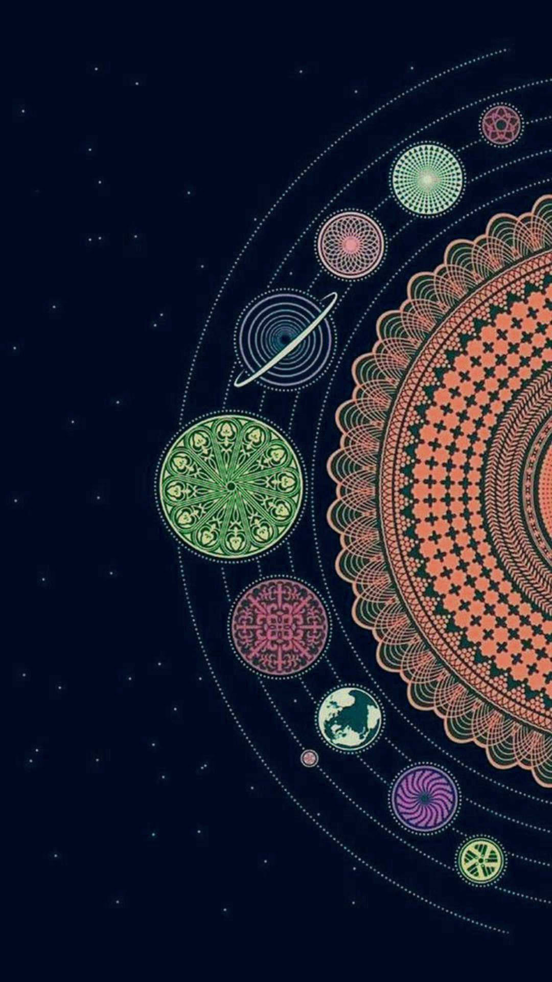 華麗的曼陀羅行星在繁星點點的夜空中繞著中心太陽運行。