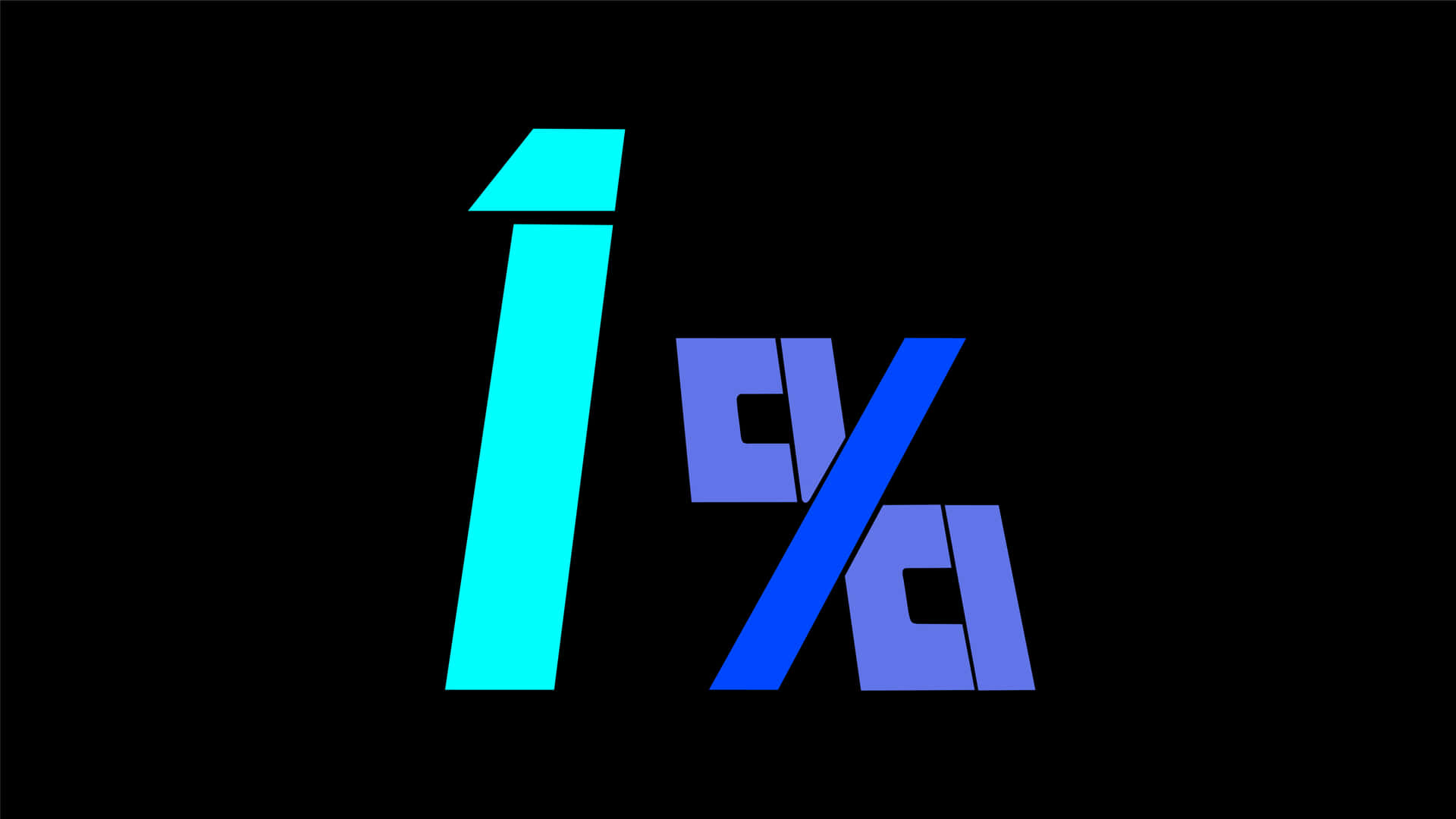 《靈能百分百》1%文字圖 壁紙 — 在純黑色背景上，以青色和藍色漸變呈現的粗體風格化1%標誌。