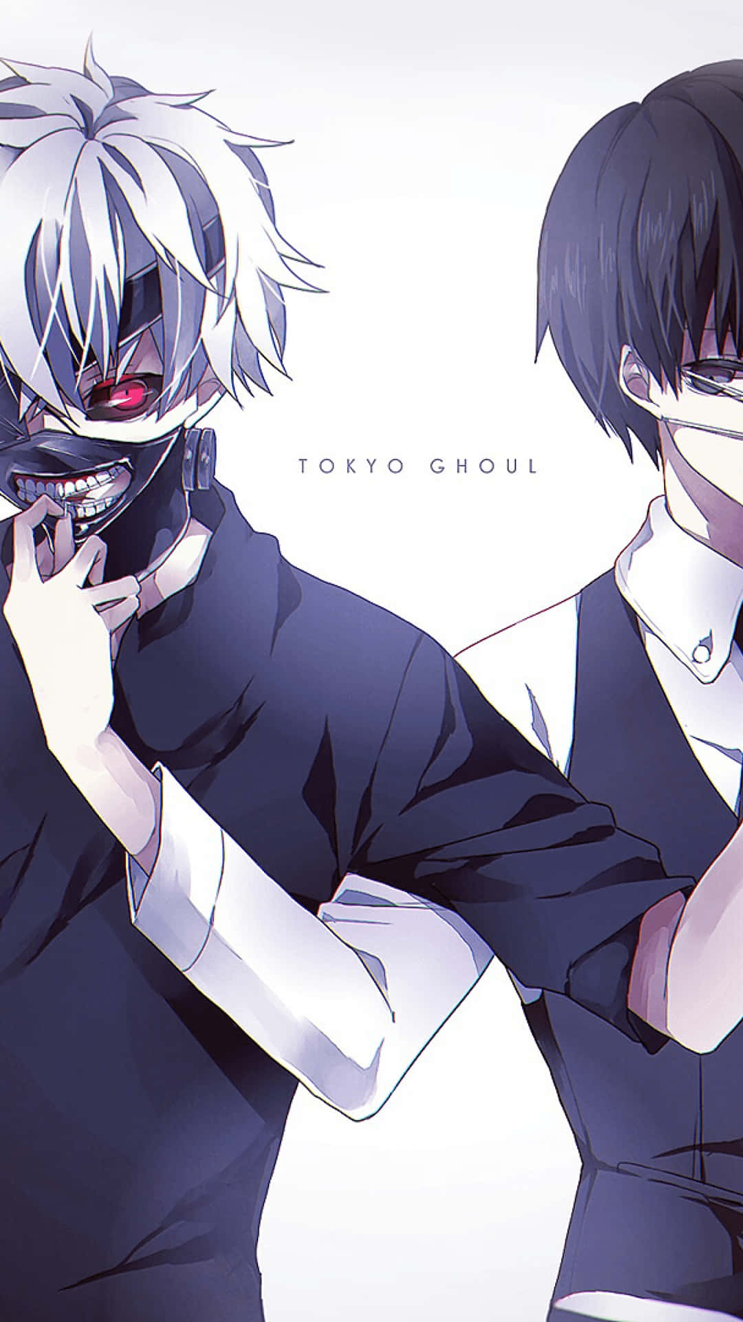 兩個來自《東京喰種》的蒙面動漫角色並肩站立。