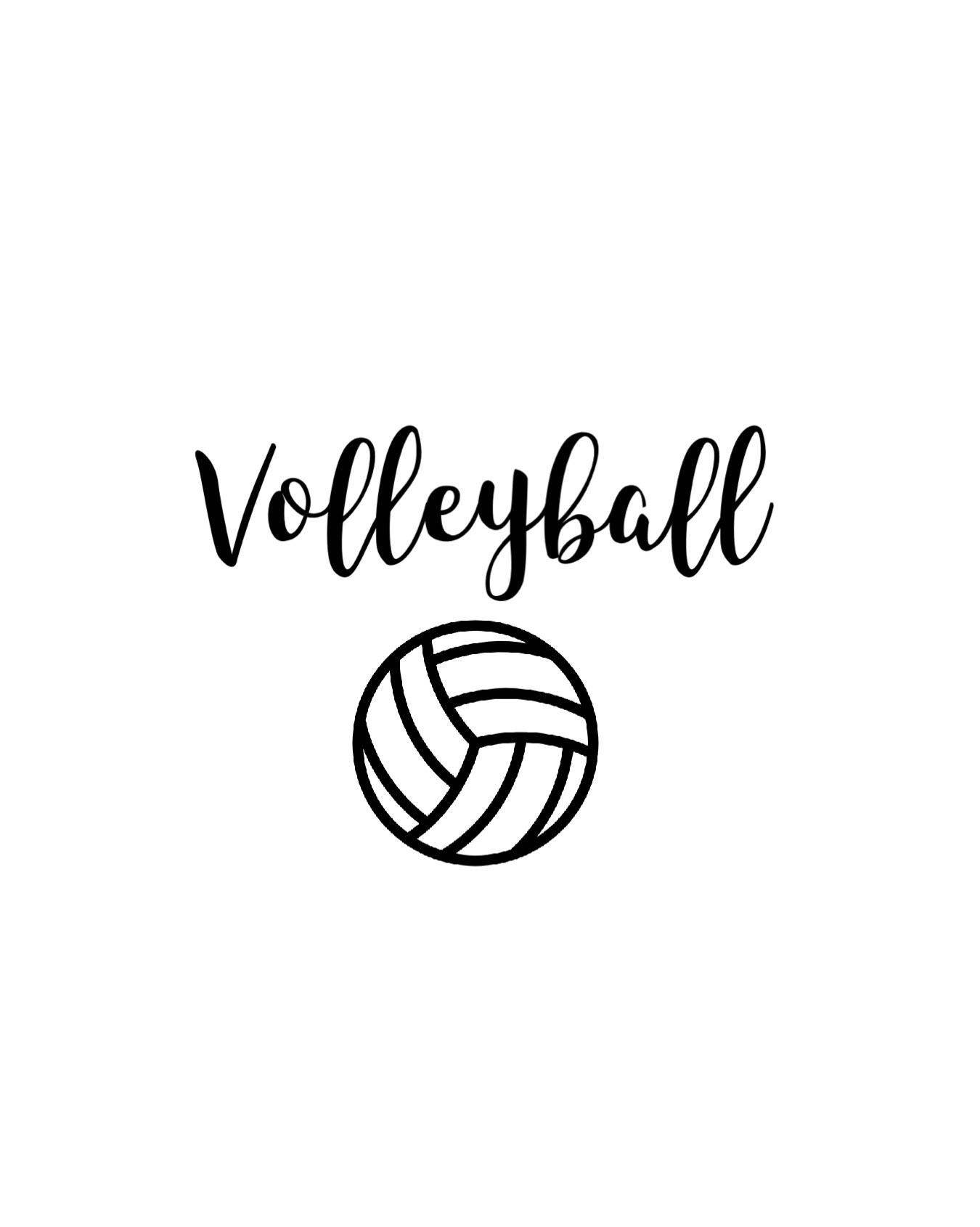 黑色草書文字「Volleyball」位於一個簡單的排球線條繪畫上方。