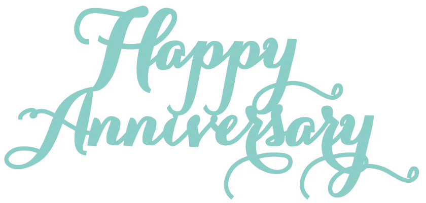 青綠慶祝婚禮書法 壁紙 — 優雅的藍綠色草書文字，寫著「Happy Anniversary」，帶有白色輪廓，背景為黑色。