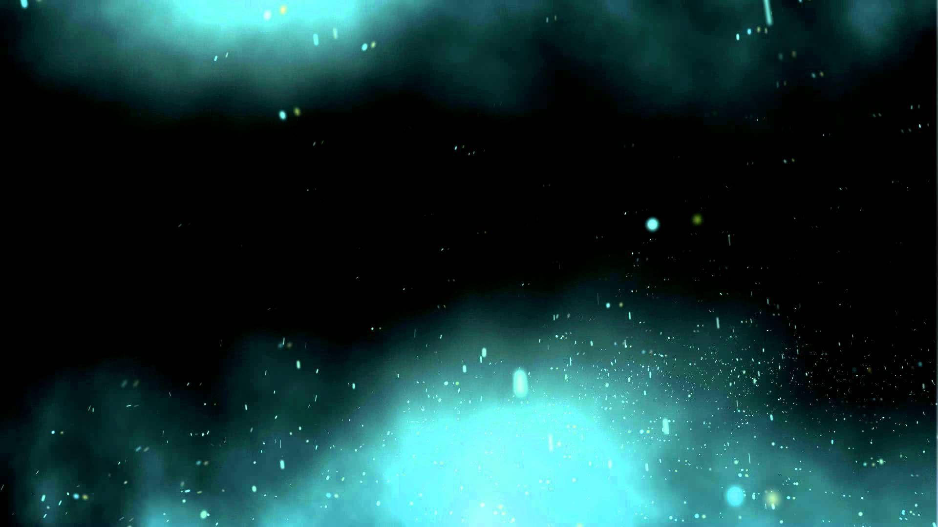 青綠漸層煙霧圖形 壁紙 — 一個宇宙星雲，在黑暗虛空中散發著螢光青色雲霧和散落的星星。