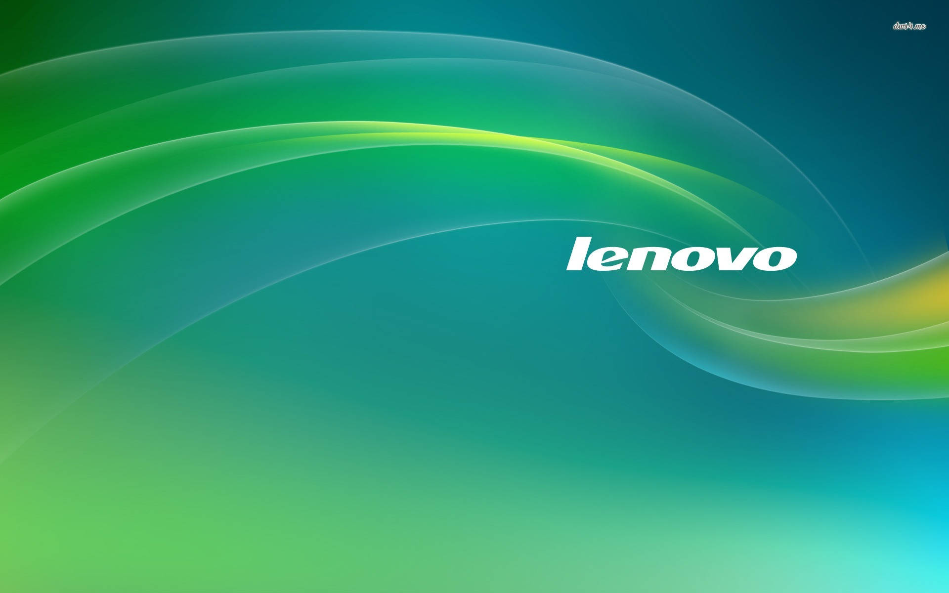 Lenovo 標誌在綠色和藍色波浪背景上