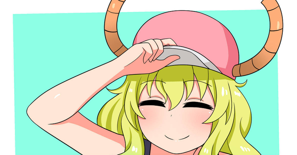 金髮和角的動漫女孩調整她的粉紅色頭盔。