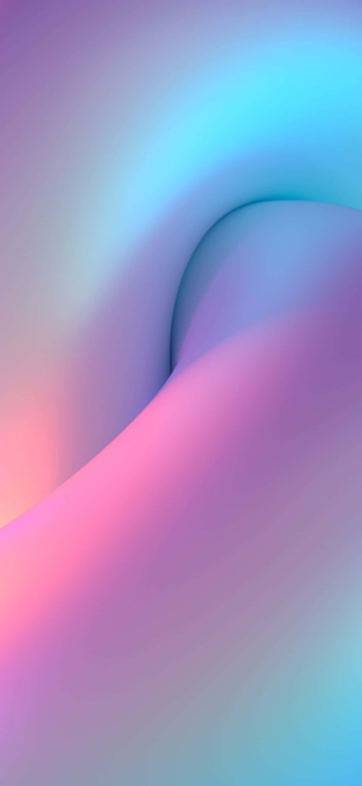 青藍與洋紅旋渦設計 iPhone 壁紙 — 流暢的抽象形態，在柔和粉紅、藍色和紫色的漸變中優雅地彎曲。