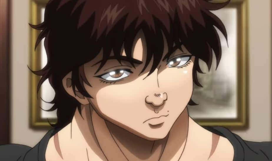 非傳統格鬥天才——巴奇·漢馬 壁紙 — 動畫男性角色特寫，凌亂的棕色頭髮和銳利的眼睛直視觀眾。
